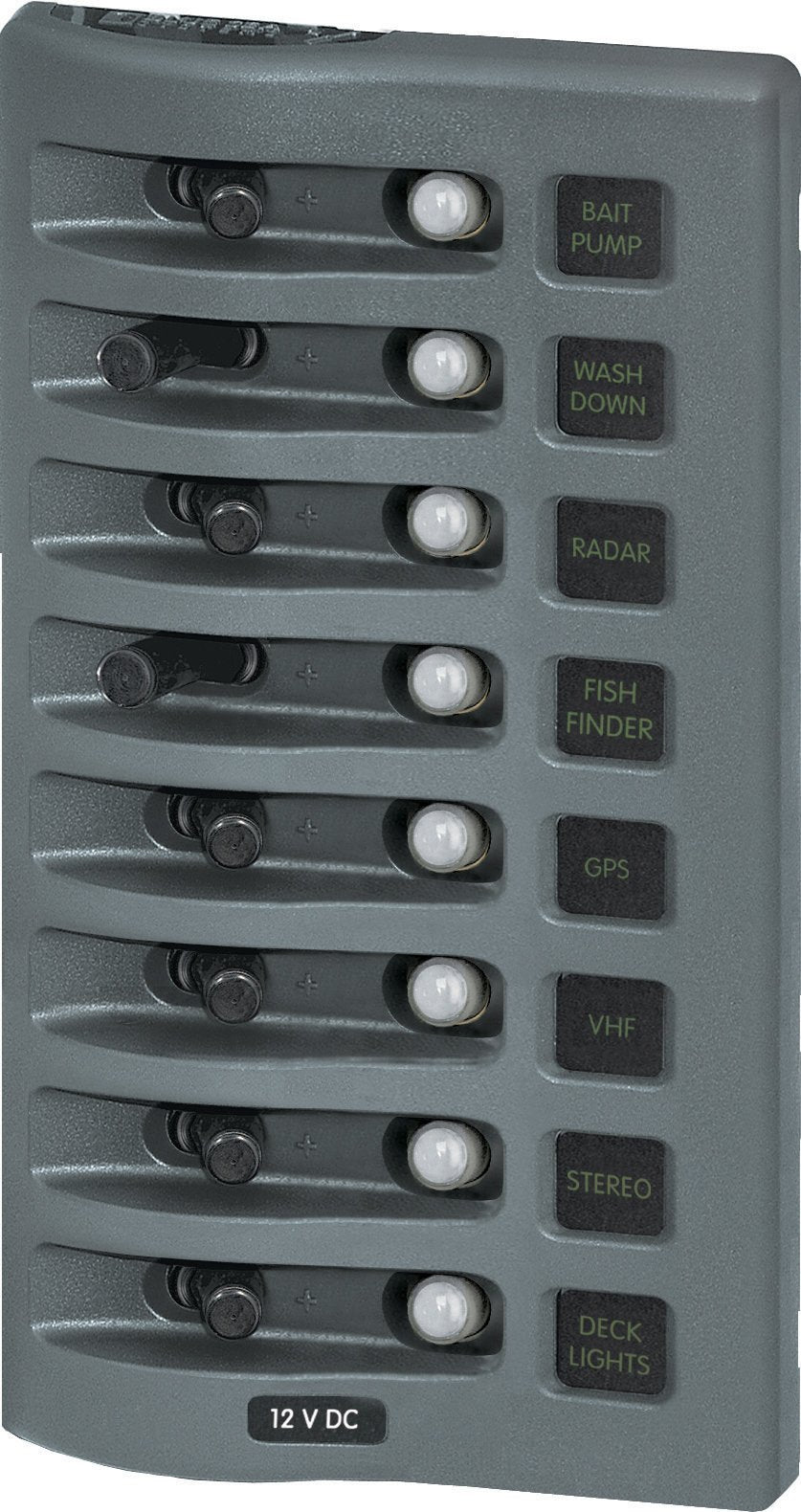 WeatherDeck Blue Sea Systems 4378 12V DC Waterproof 8-Position Circuit Breaker Panel, Grey
