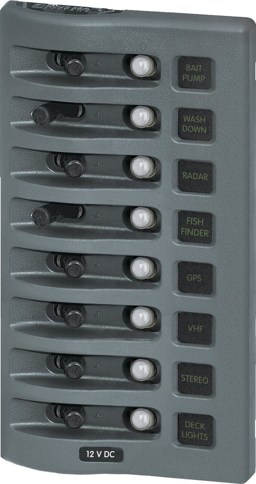WeatherDeck Blue Sea Systems 4378 12V DC Waterproof 8-Position Circuit Breaker Panel, Grey