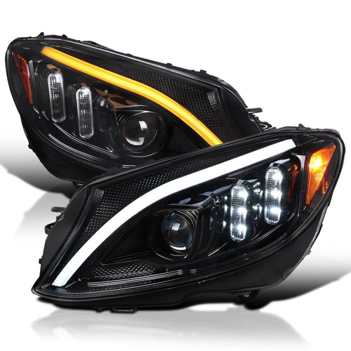 Jet Black SPEC-D TUNING Projector Headlights w/Switchback LED Strips and Sequential Turn Signal Compatible with 2015-2018 Mercedes-Benz C-Class W205