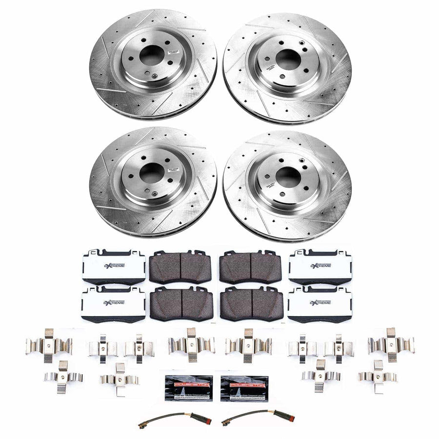 POWERSTOP Z26 Carbon-Fiber Ceramic Brake Pads Front with Drilled and Slotted Rotors Brake Kit For Mercedes-Benz SLK55 AMG 2007-2010 [Vehicle Specific]
