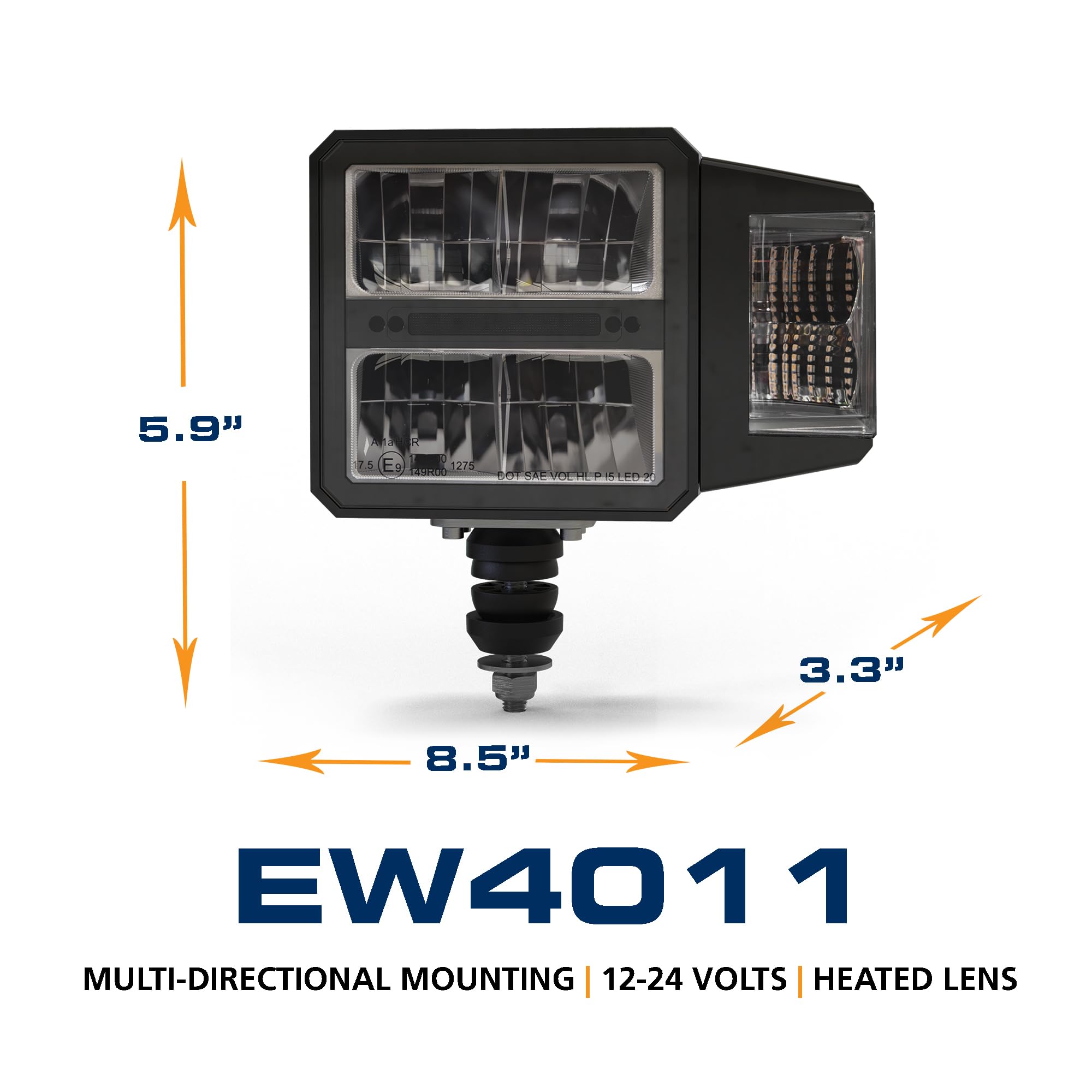 ECCO Work Light LED 6 Inch Square White Low Beam High Beam 48W 905lm 2371lm 12V 24V for Commercial Vehicle Light, Tow Truck, Work Truck, Construction Vehicle, 5 Year Warranty