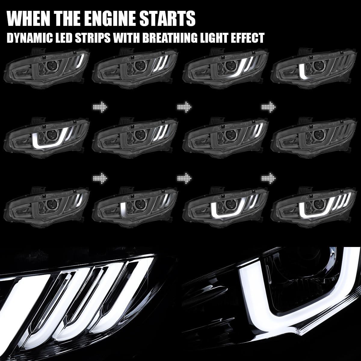 Full LED Projector Headlights SPEC-D TUNING w/Switchback and Sequential Signals Compatible with 2016-2021 Honda Civic Models with Factory LED Headlights