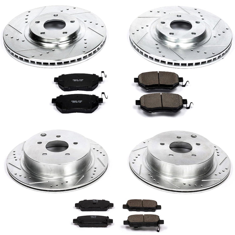 Power Stop K2767 Z23 Carbon Fiber Brake Pads Front and Rear with Drilled & Slotted Brake Rotors Kit For INFINITI FX35, INFINITI FX45, Nissan Murano, Nissan Murano [Model Specific]