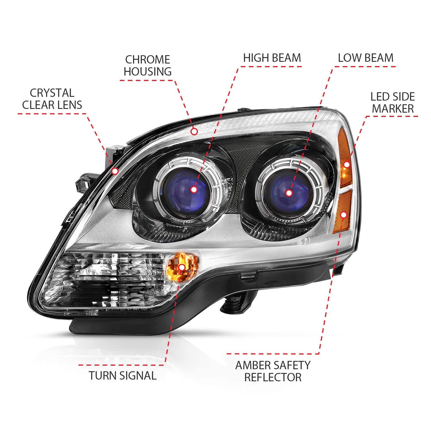 2007-2008 Gmc Acadia ANZO Crystal Headlight Chrome Amber(OE)