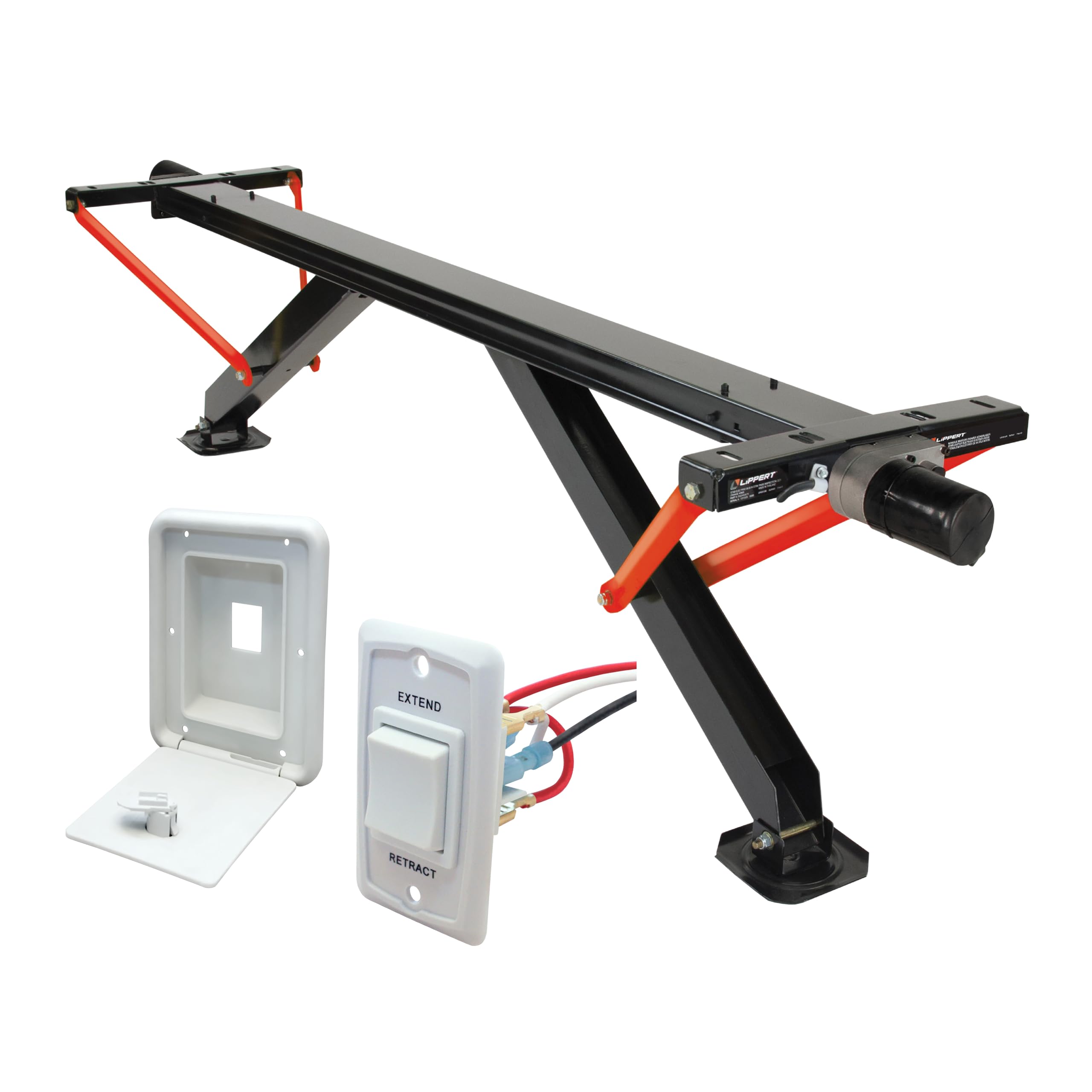 Lippert PSX1 RV Power Stabilizer High-Speed Jack System with White Switch Kit, White Hatch Box, Automatic Adjustment, Powder-Coated Steel Frame, Up to 30" Extension - 2025012487