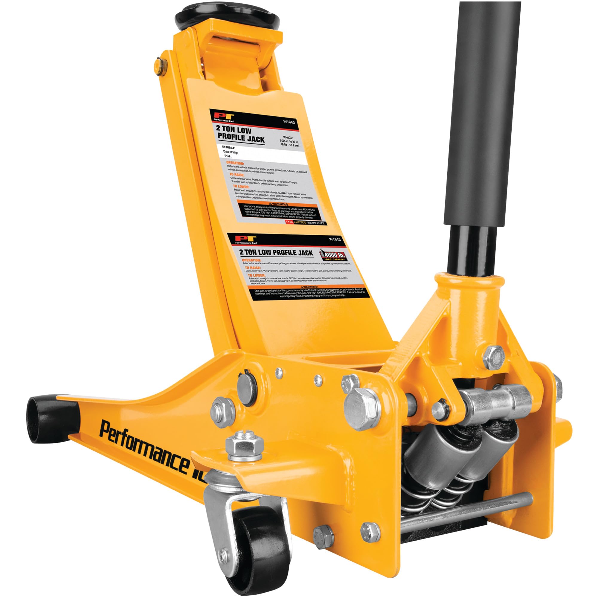 Low-Profile Performance Tool W1642 Professional Swiveling Floor Jack, 2-Ton Capacity, Lift Range 2-3/4-Inch to 20-Inch