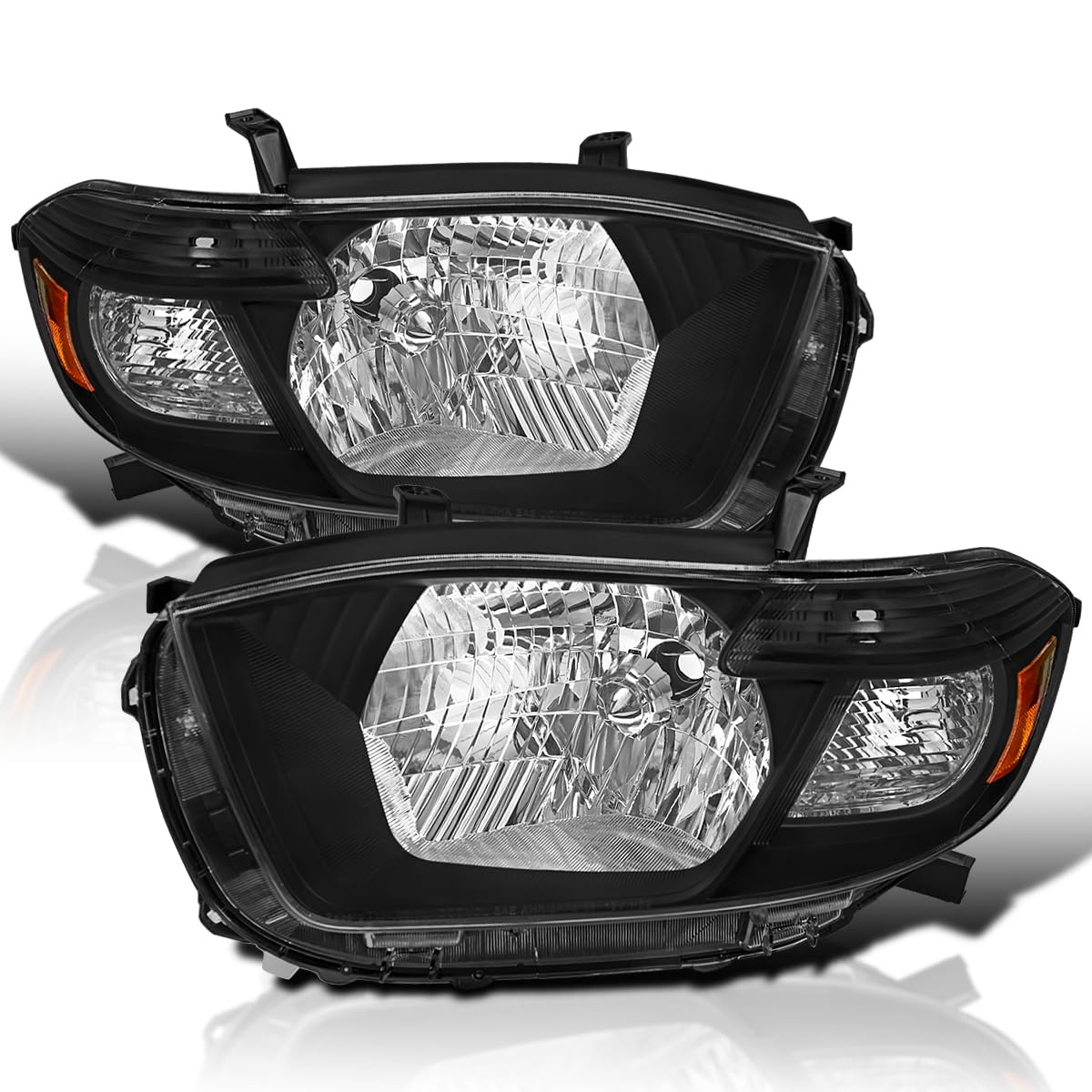Black Headlights SPEC-D TUNING Compatible with 2008-2010 Toyota Highlander models built in Japan only, Left + Right Pair Headlamp Assembly