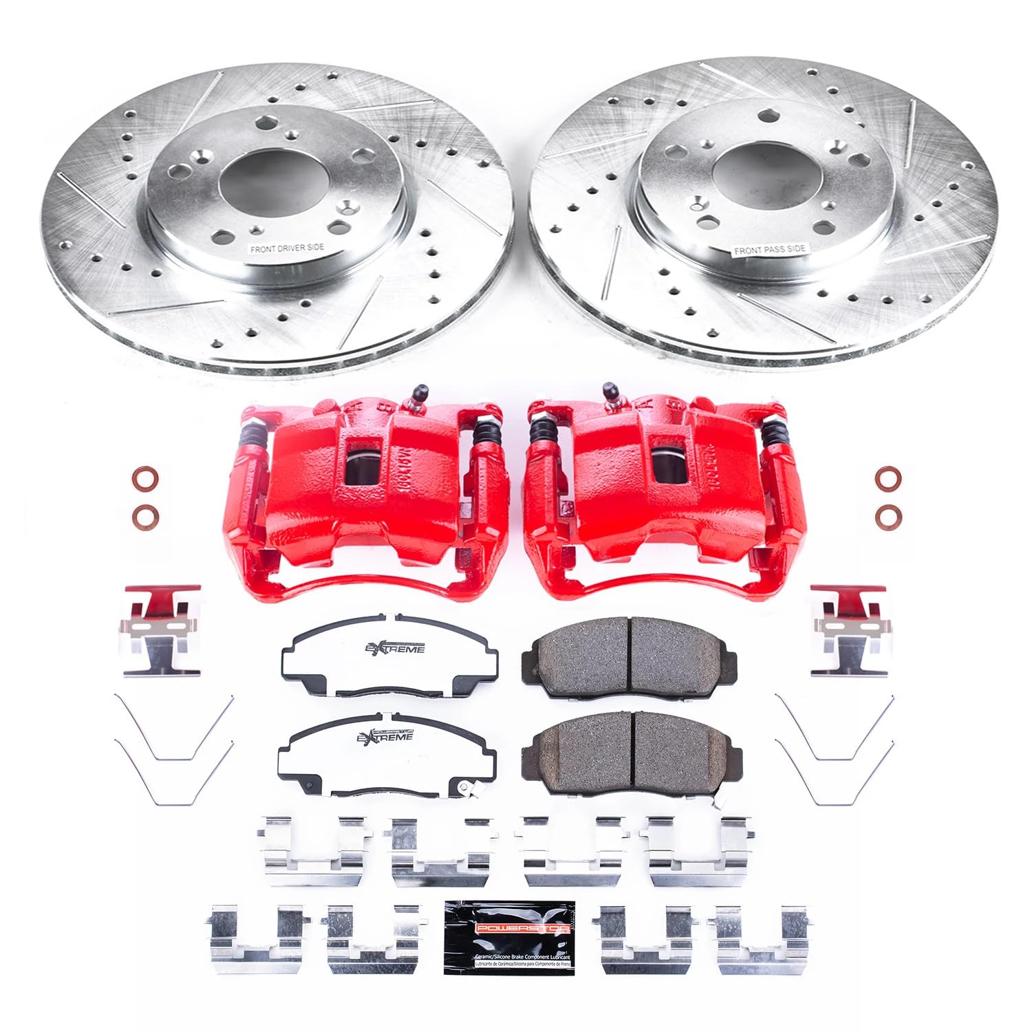 Power Stop Z26 Street Warrior KC2558A-26 Front Caliper Kit-Rotors, Carbon-Fiber Ceramic Brake Pads, Calipers