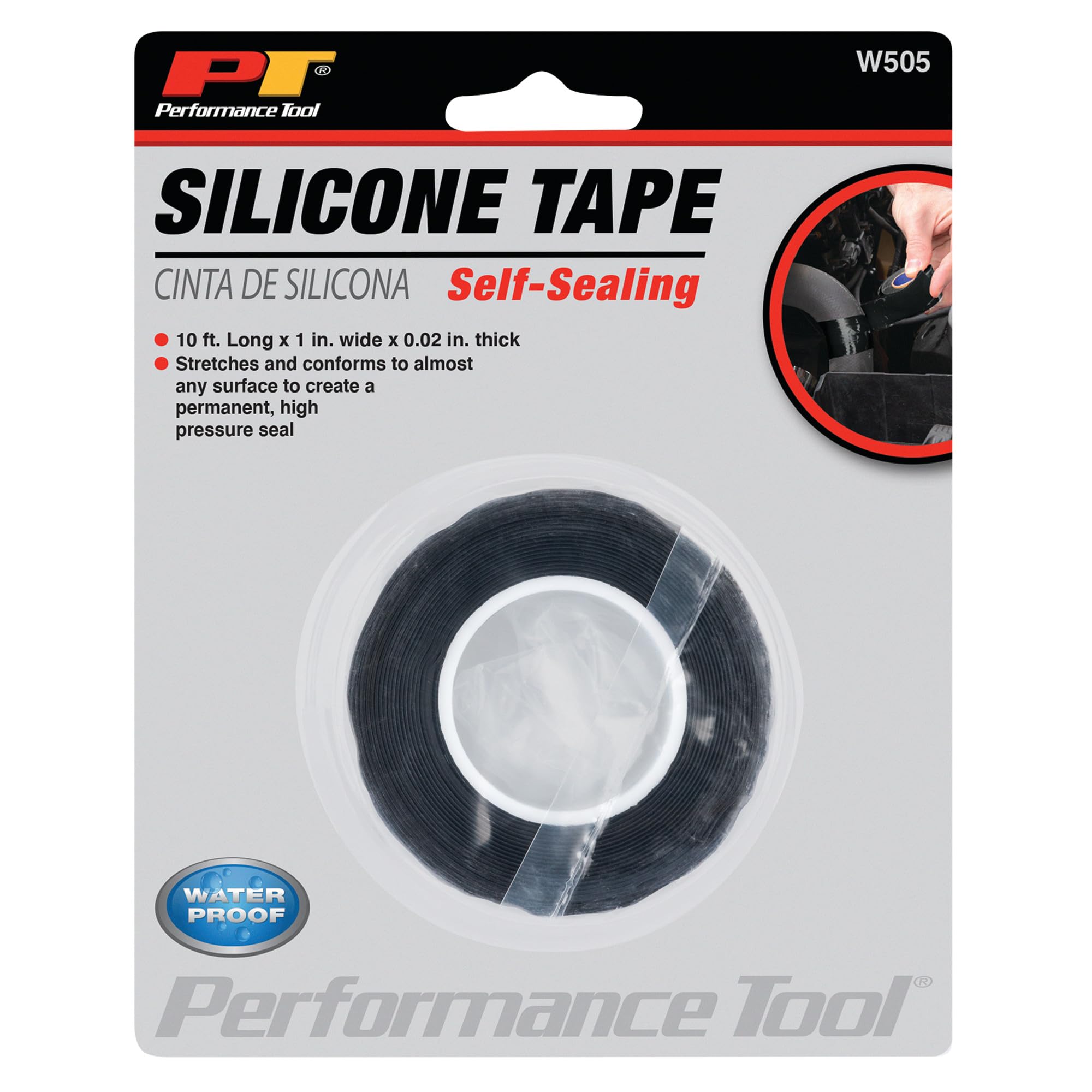 Self-Fusing Performance Tool W505 Silicone Tape for High Pressure Seal, Waterproof and Heat Resistant, 10ft x 1in x 0.02in