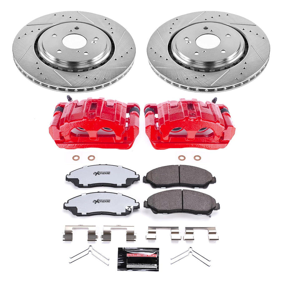 Power Stop Z36 KC6957-36, Truck & Tow Front Caliper Kit-Drilled/Slotted Rotors, Carbon Ceramic Brake Pads, Calipers For Acura MDX 2014-2016 [Model Specific]