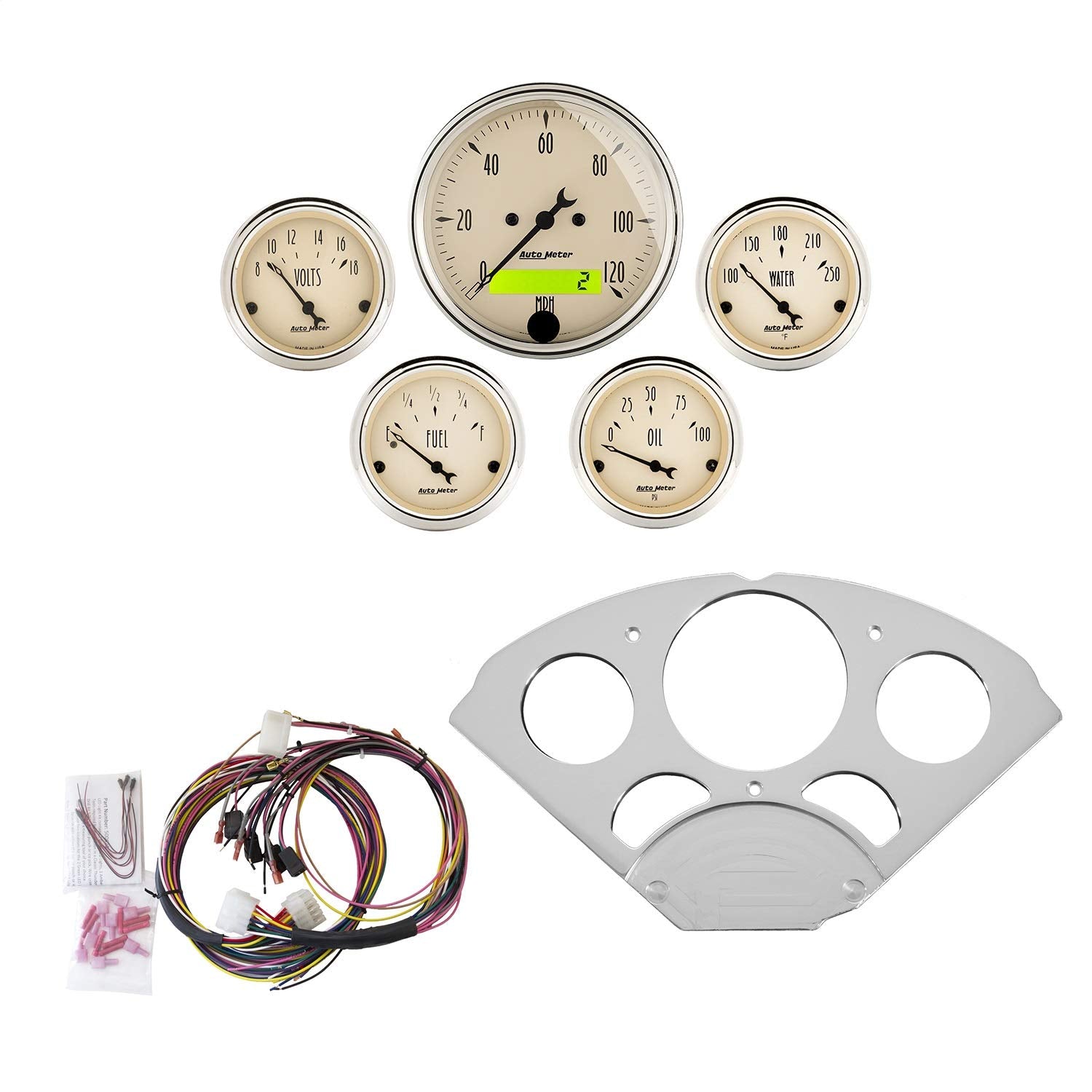 Gauge Kit AutoMeter 7033-AB, 5 Pc, Chevy Car 55-56, Mph/Fuel/Oilp/Wtmp/Bat, Ab