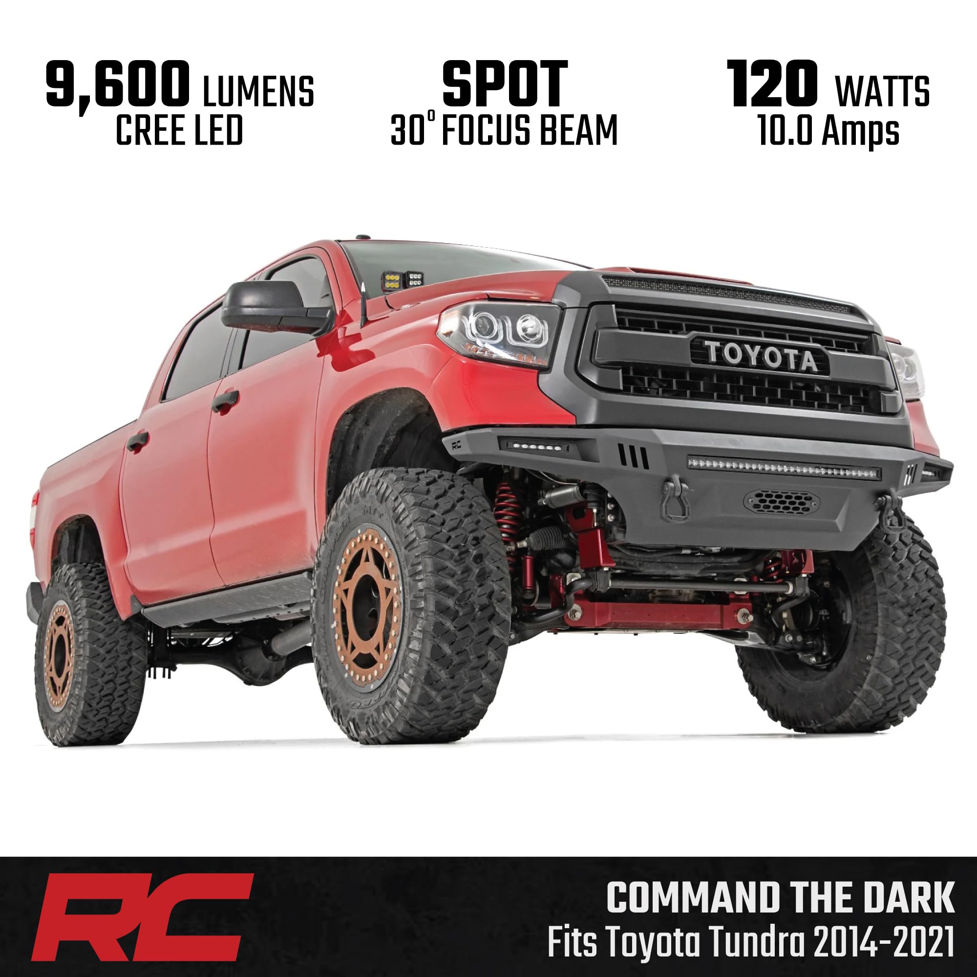Quad Rough Country 2" Cube LED Light Kit for Toyota Tundra (2014-2021) - Lower Windshield Mount, 9,600 Lumens, Spot Combo Off-Road Lighting