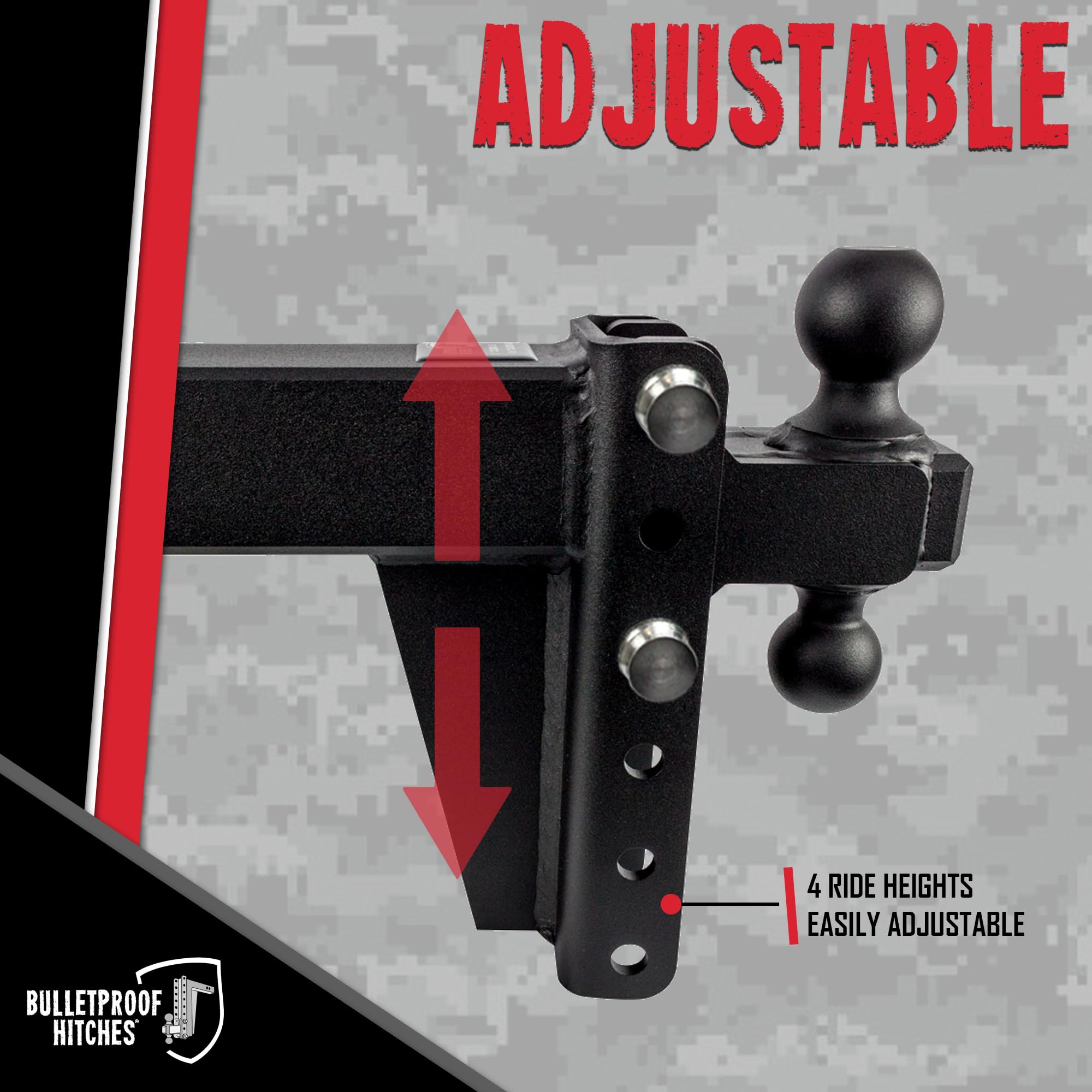 3.0" Adjustable Heavy Duty Trailer Hitch - BulletProof Hitches (22,000 lb. Rating) - 6" Drop/Rise Trailer Hitch with 2" & 2-5/16" Dual Ball - Powder Coat, Solid Steel, Corrosion-Resistant