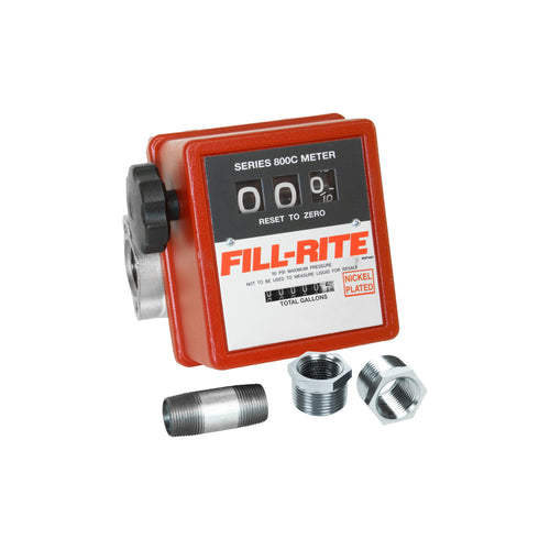Fill-Rite 1" 807CN1 5-20 GPM Mechanical Meter, Nickel-Plated For Use With BioFuels, Fuel Transfer Gallon Meter