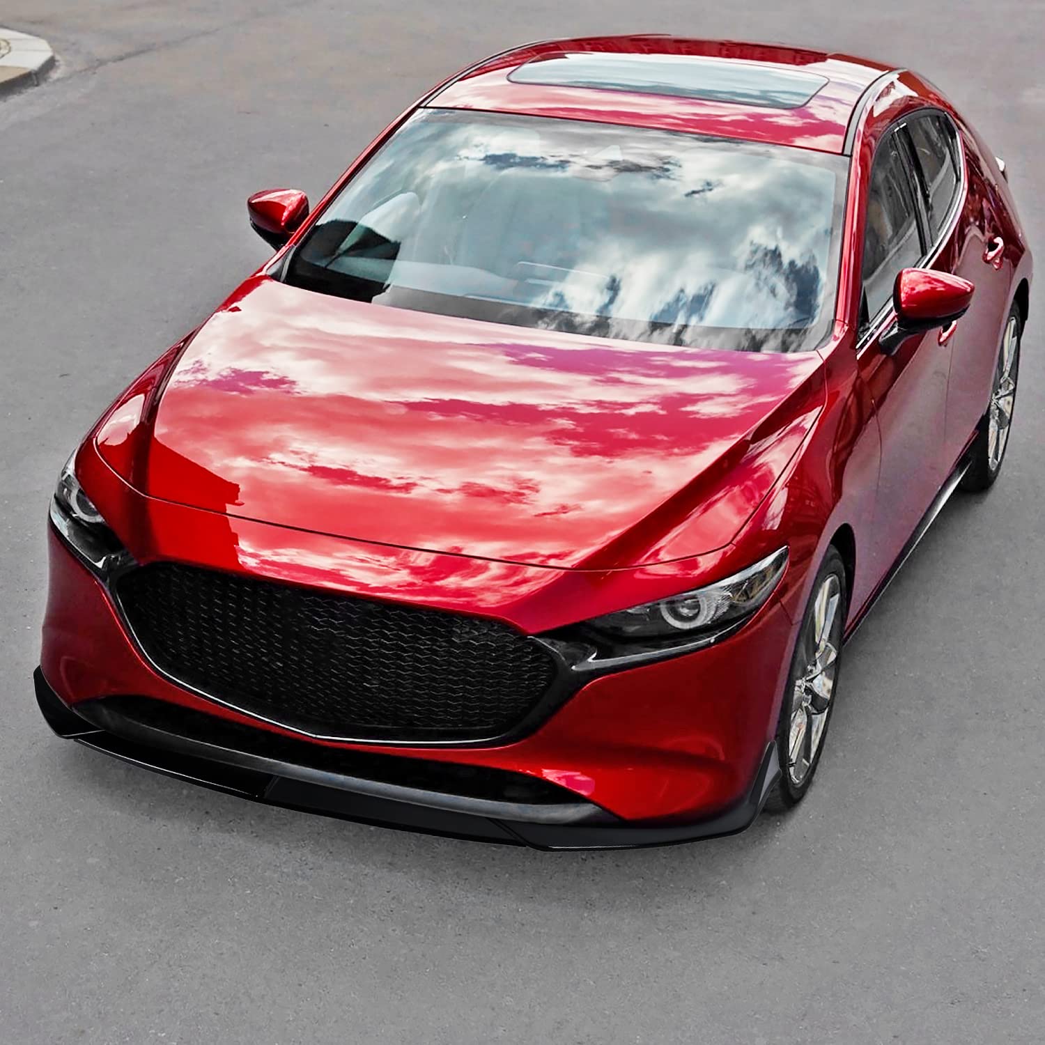 Glossy Black Spec-D Tuning Front Bumper Lip Spoiler Body Kit 3 Pieces Compatible with Mazda 3 2019-2020
