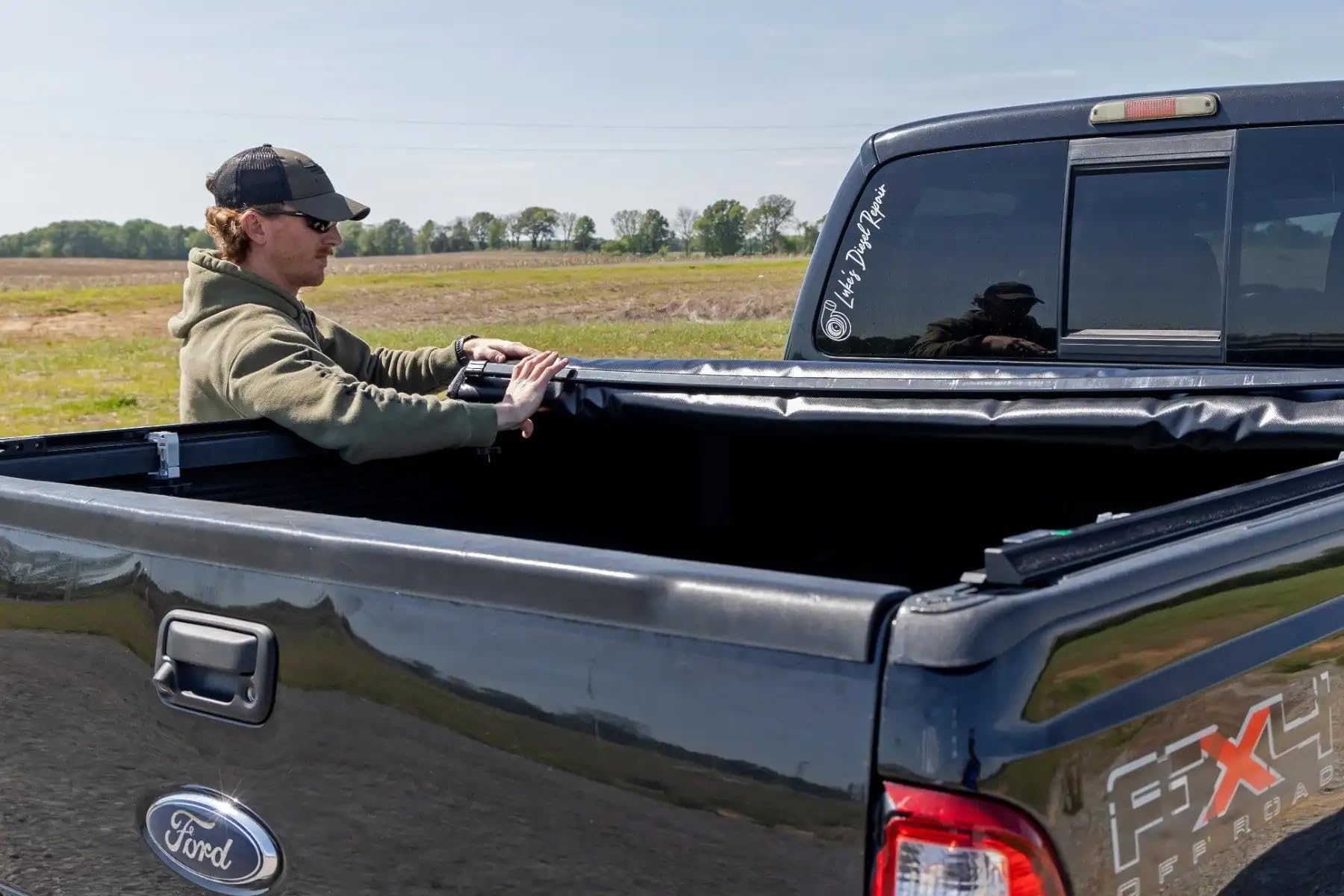 Soft Roll Up Rough Country Truck Bed Tonneau Cover for Ford F250/350 Super Duty (1999-2016) - Fits 6'10 (82") Bed, Weatherproof Bed Cover