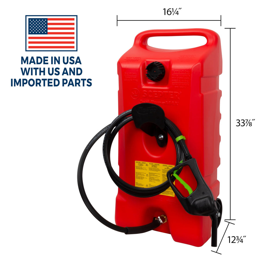 Scepter 14 Gallon Duramax Flo ’N Go Gas Caddy, 53 Liter Portable Fuel Tank and Fuel Transfer Pump with 10-Foot Hose for Lawn Mower, Farm, Marine, Commercial, and Home Use, Gasoline Only, Red