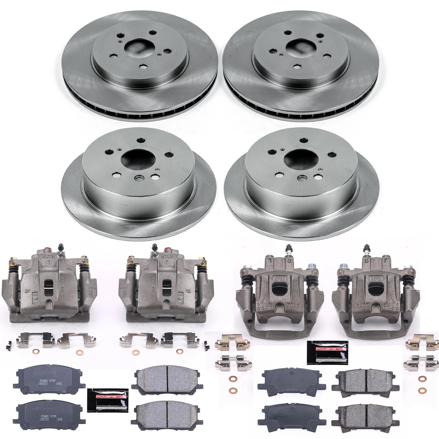 Power Stop KCOE4530 Replacement Autospeciality Front and Rear Caliper Kit- OE Rotors, Ceramic Brake Pads, Calipers For Lexus RX330 2004-2006, Lexus RX350 2007-2009 [Model Specific]
