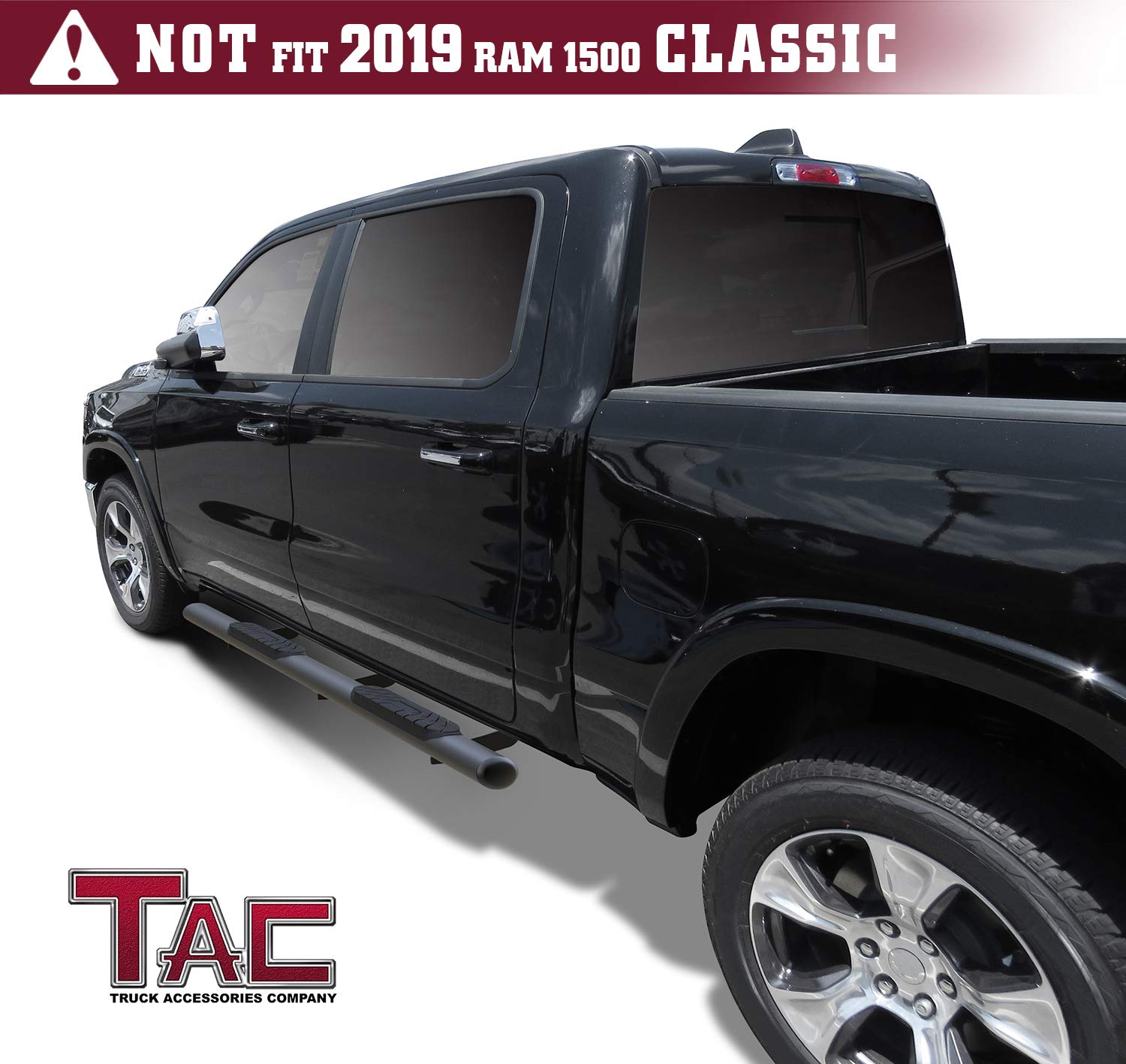 4" TAC Side Steps Running Boards Fit 2019-2023 RAM 1500 Crew Cab (Exclude 2019-2023 RAM 1500 Classic) Truck Pickup Oval Texture Black Side Bars Step Rails Nerf Bars Off Road Accessories 2Pcs
