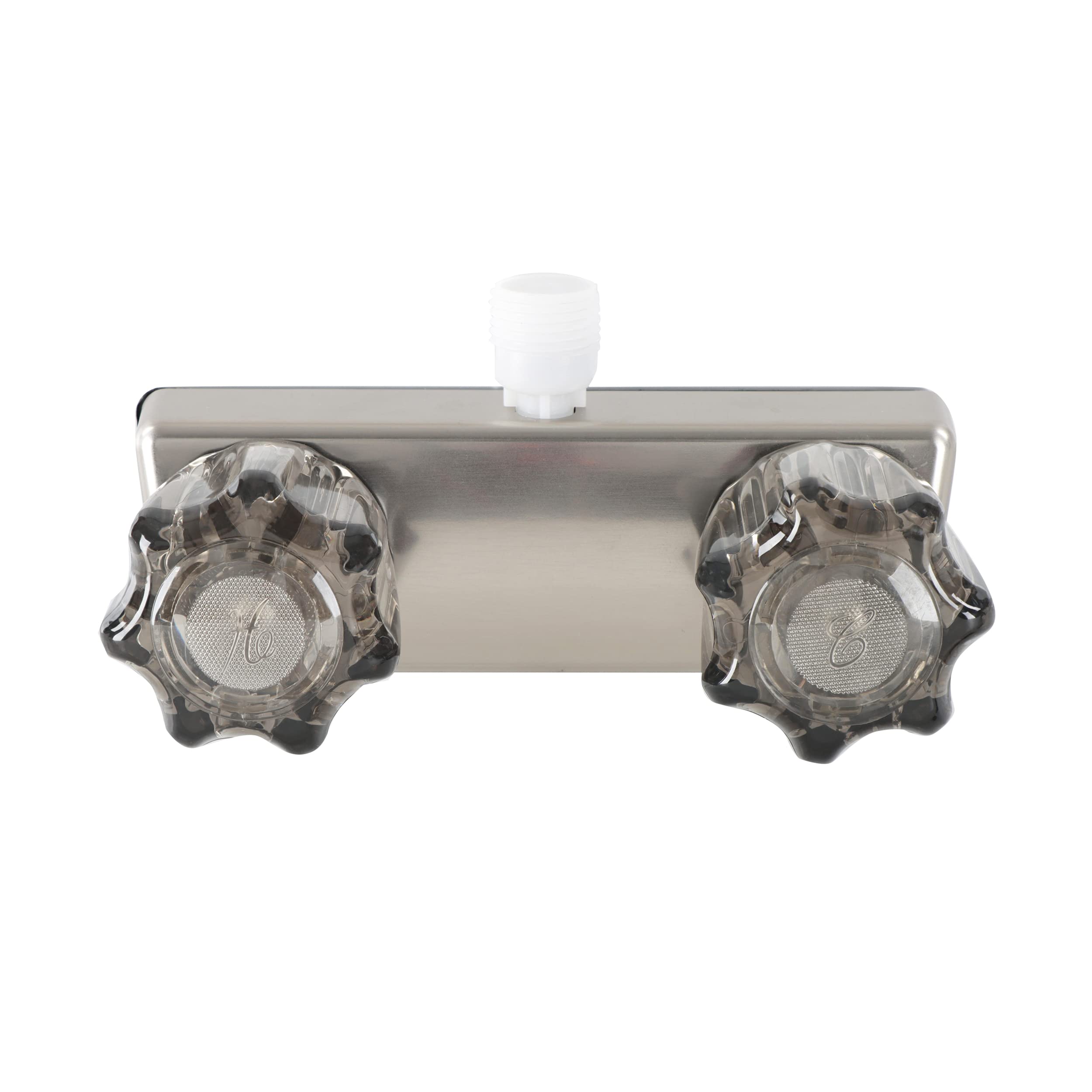 Exterior RV Shower Valve Empire Faucets - 4in Nickel Camper Outdoor Shower Valve with Crystal Knobs and Vacuum Breaker