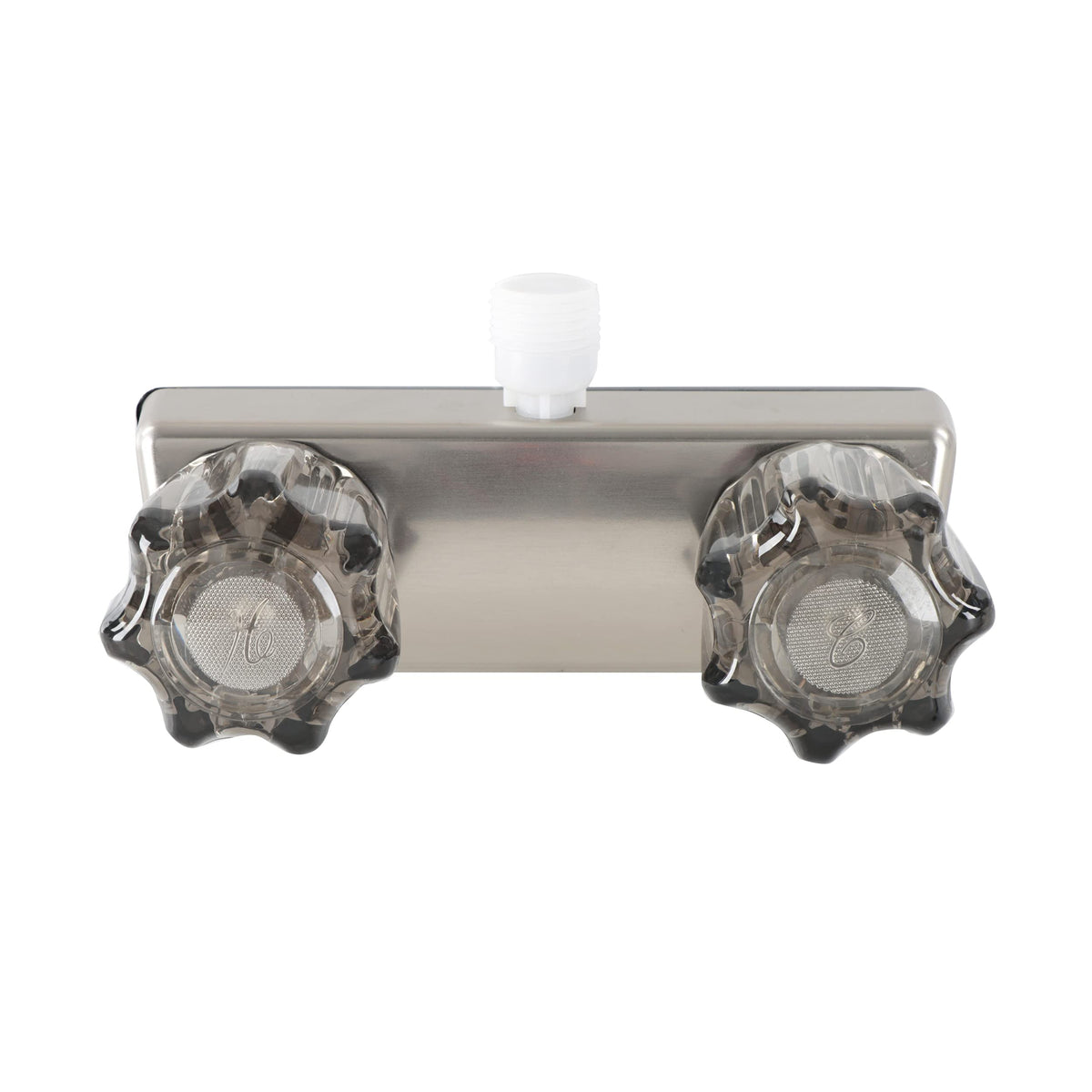 Exterior RV Shower Valve Empire Faucets - 4in Nickel Camper Outdoor Shower Valve with Crystal Knobs and Vacuum Breaker