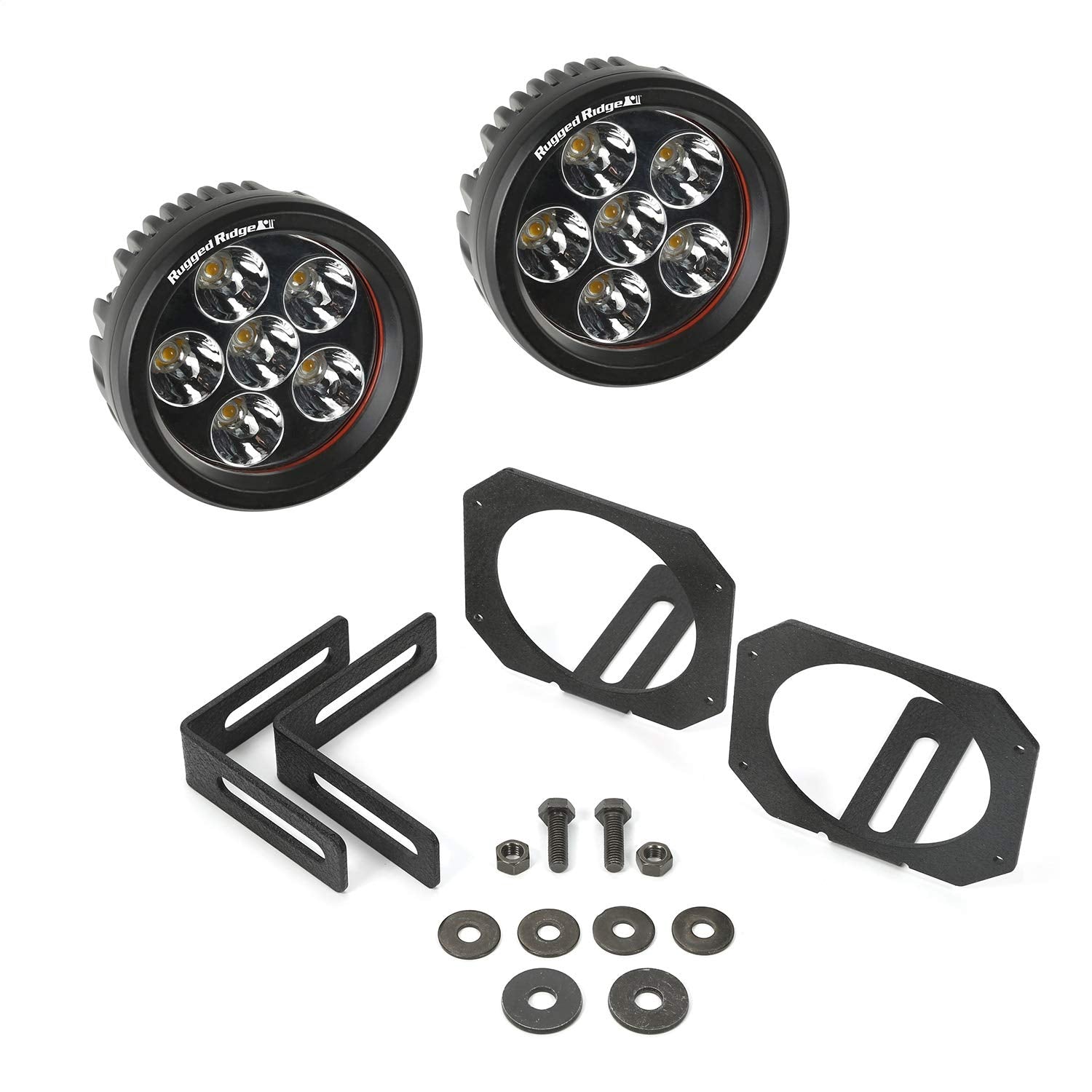 Rugged Ridge Jeep Wrangler JK Light Kit | Round 3.5" LED Lights, Circular Mounts | 11232.27 | Fits 2007-2018 Jeep Wrangler JK