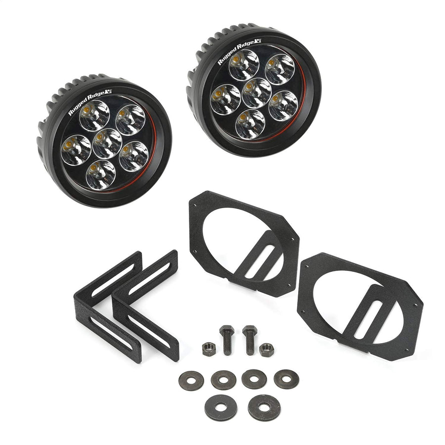 Rugged Ridge Jeep Wrangler JK Light Kit | Round 3.5" LED Lights, Circular Mounts | 11232.27 | Fits 2007-2018 Jeep Wrangler JK