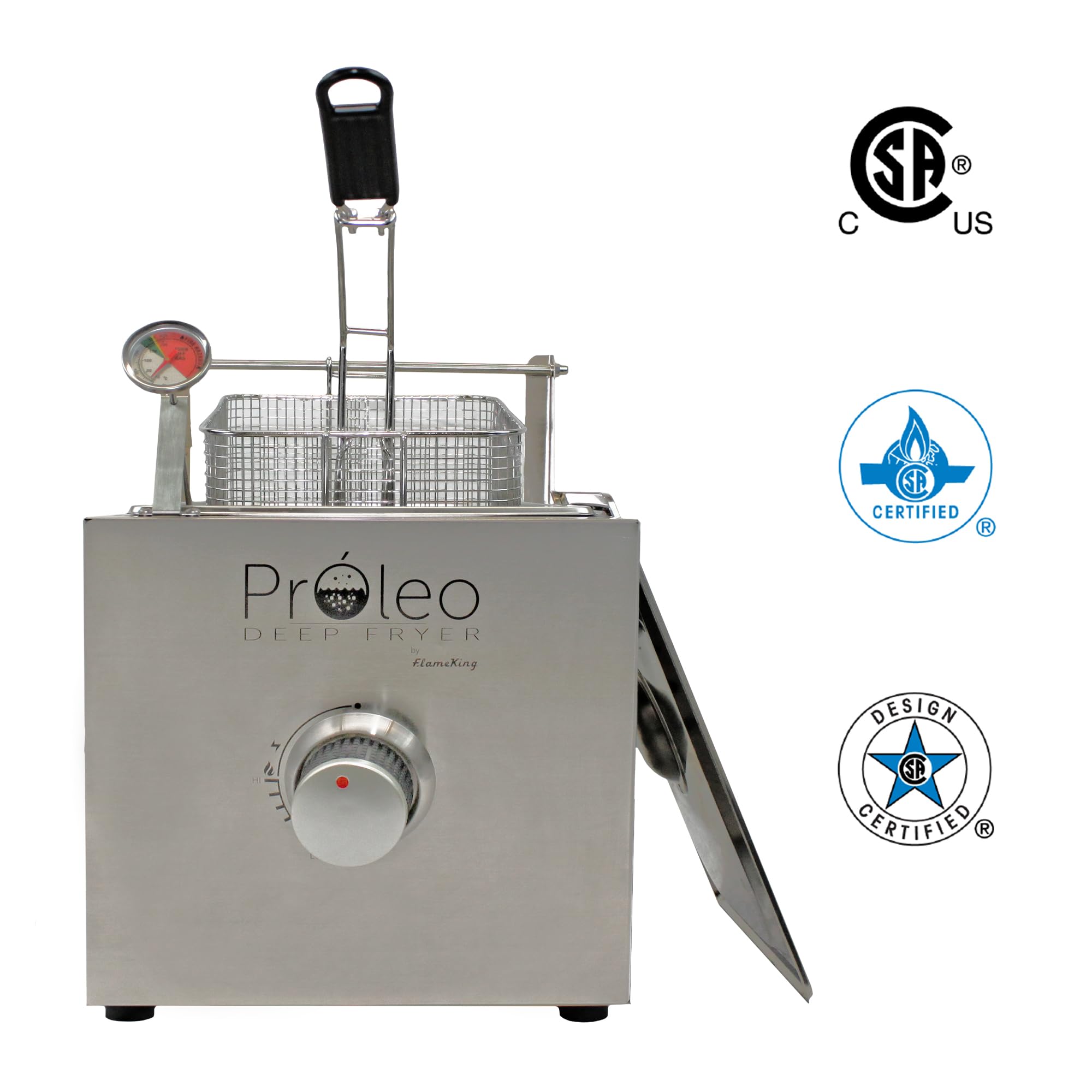 Proleo Flame King Tabletop Propane Deep Fryer with Oil Thermometer, 2.5 Gallons Capacity, with 5-FT Propane Regulator Hose