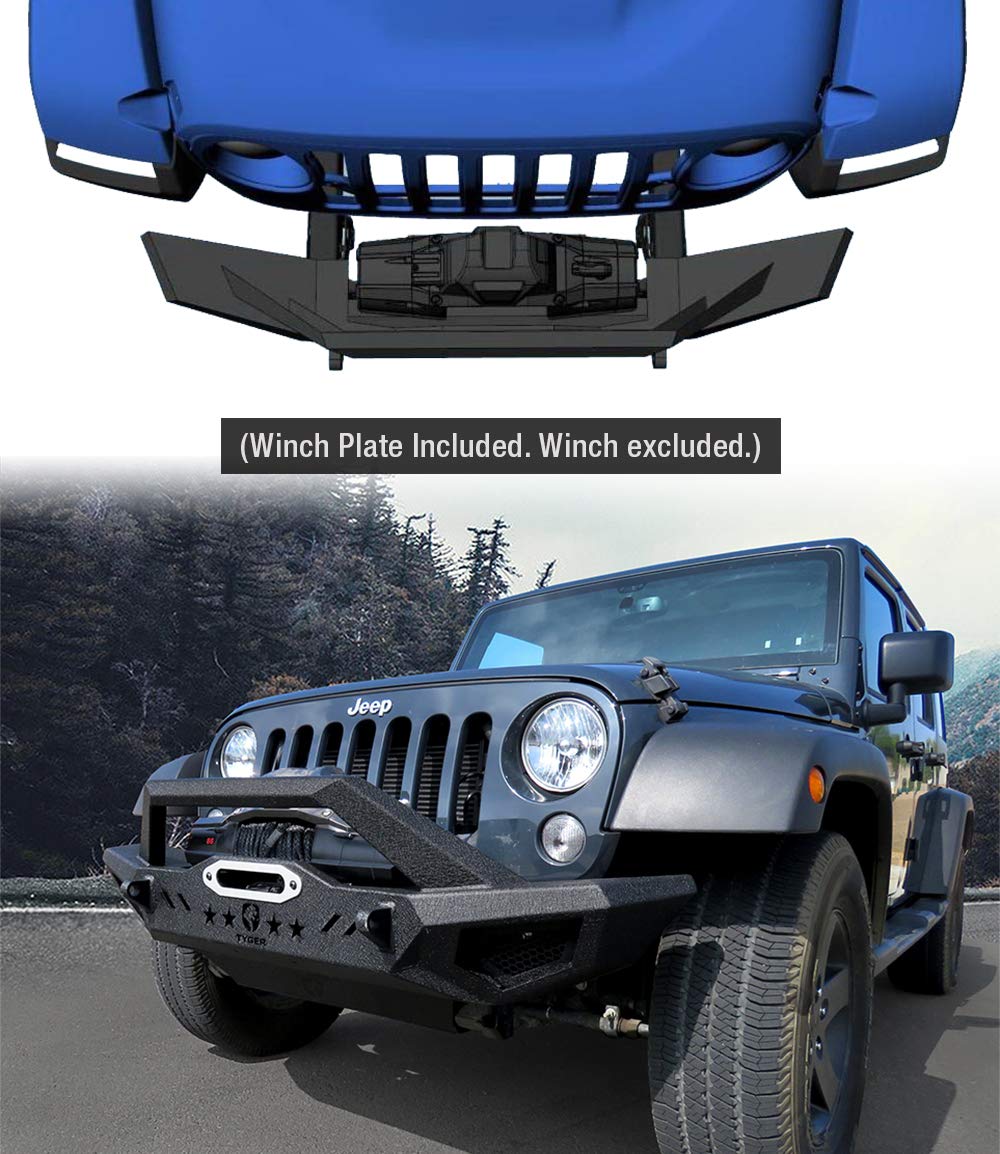 TYGER FURY Front Bumper w/Skid Plate Winch Plate Compatible with 2007-2026 Jeep Wrangler JK/JL; 2020-2026 Gladiator | Textured Black Tyger Auto TG-BP6J80068