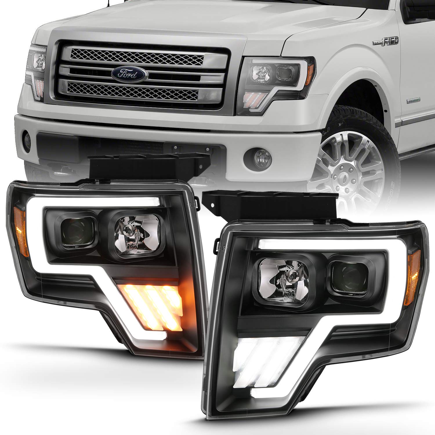 2009-2013 Ford F-150 ANZO (111469) G4 Switchback Projector Light Bar H.L.Black Amber
