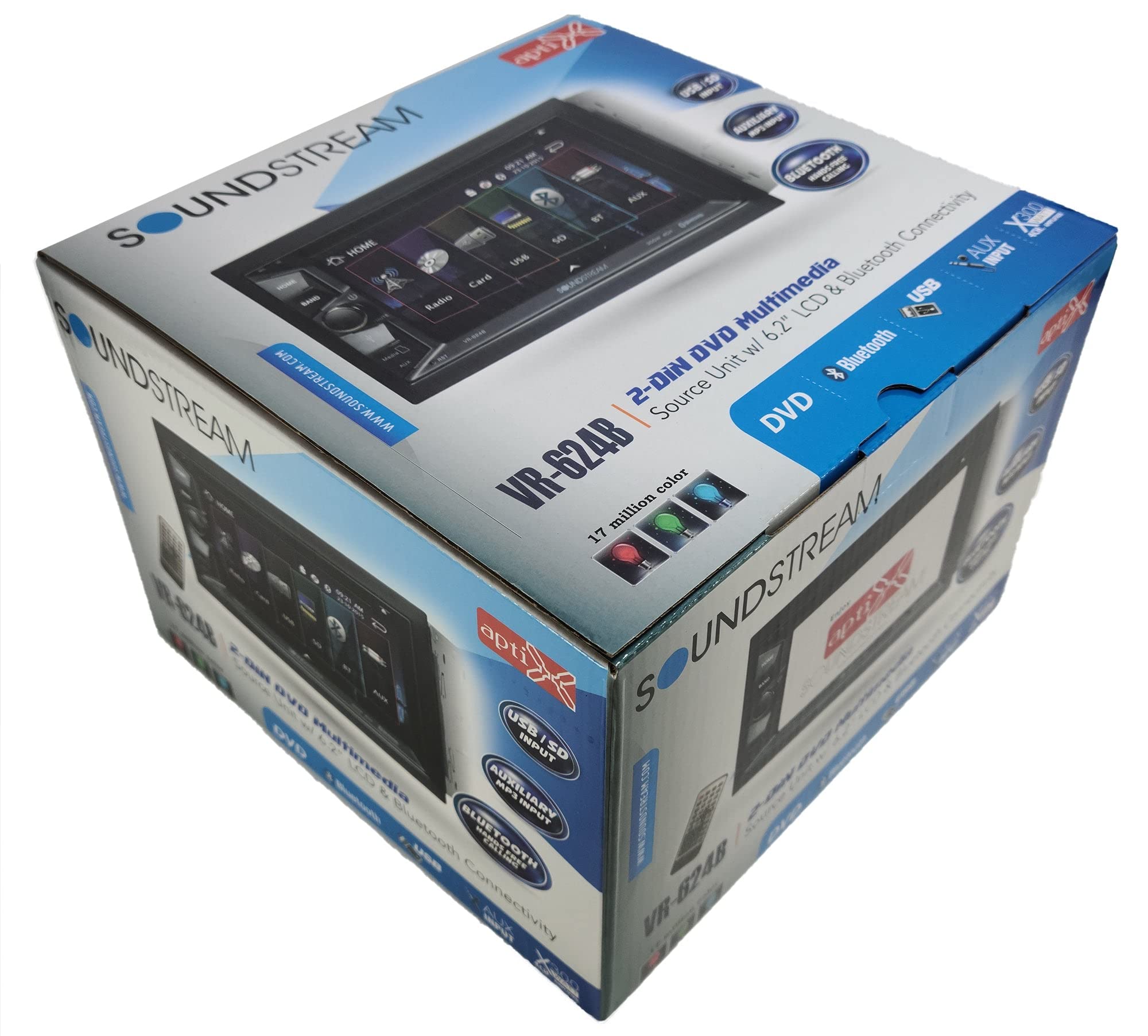 Bluetooth Soundstream VR-624B in-Dash Double DIN DVD/CD/AM/FM Car Stereo Receiver with 6" Screen