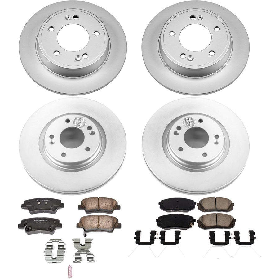 Power Stop Coated Brake Rotor and Ceramic Brake Pads CRK8012- Front & Rear For Kia Soul 2017-2019 [Model Specific]