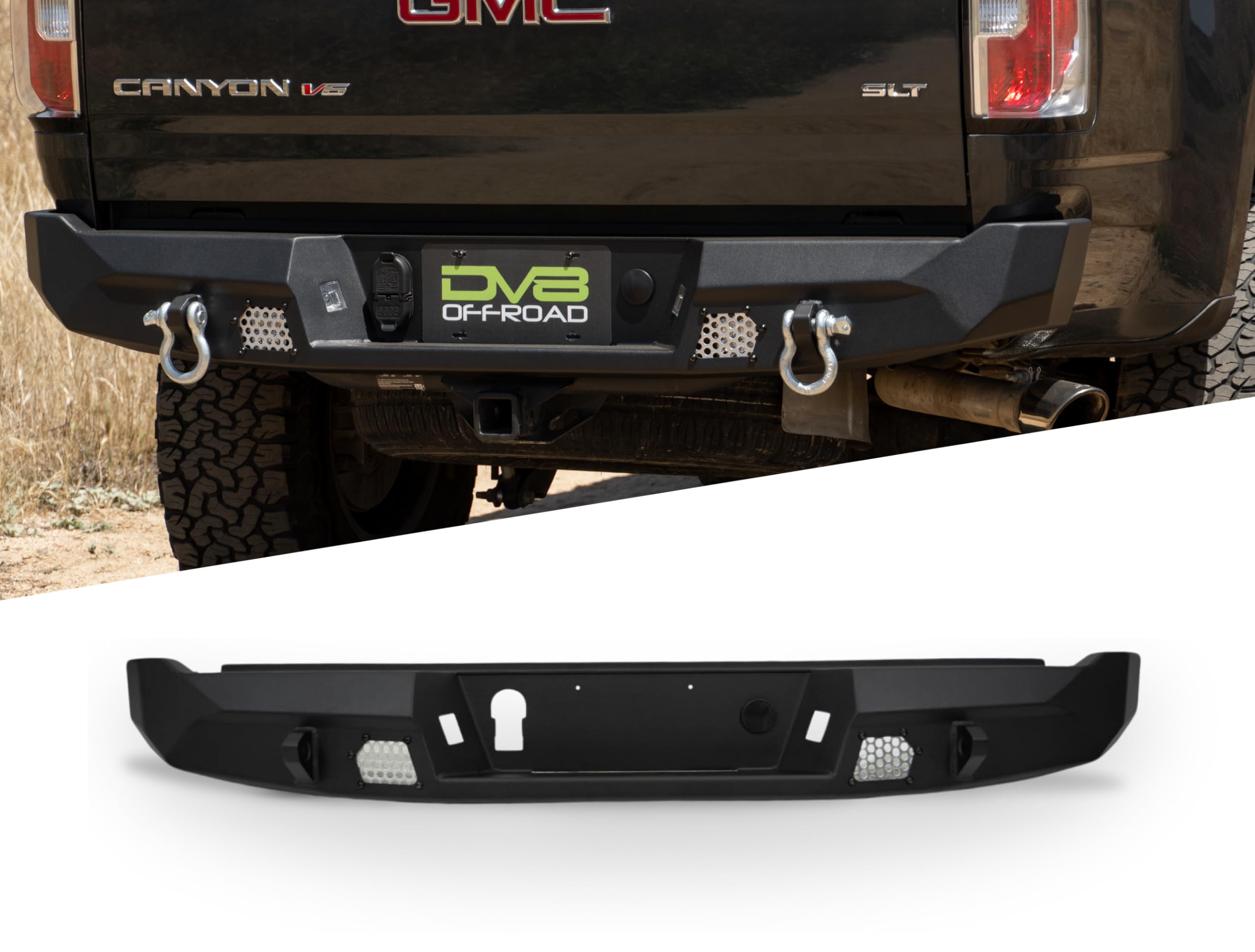 DV8 Offroad Rear MTO Bumper for 2014-2022 Chevy Colorado & 2015-2022 GMC Canyon | High Clearance | Two 3-Inch Light Pod Mounts | Integrated D-Ring Mounts | Fully Bolt-On | Powder Coated Finish