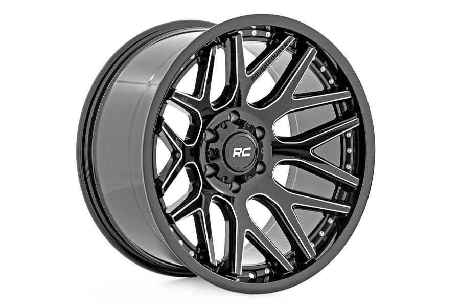 Rough Country One-Piece 95 Series Aluminum Wheel - 20x10, 6x5.5" Bolt Pattern, 25mm Offset, Machined Gloss Black for Jeeps, Trucks, SUV