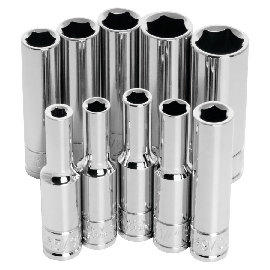 10 pc. Performance Tool W36300 1/4 in. Drive 6pt SAE Deep Wall Socket Set