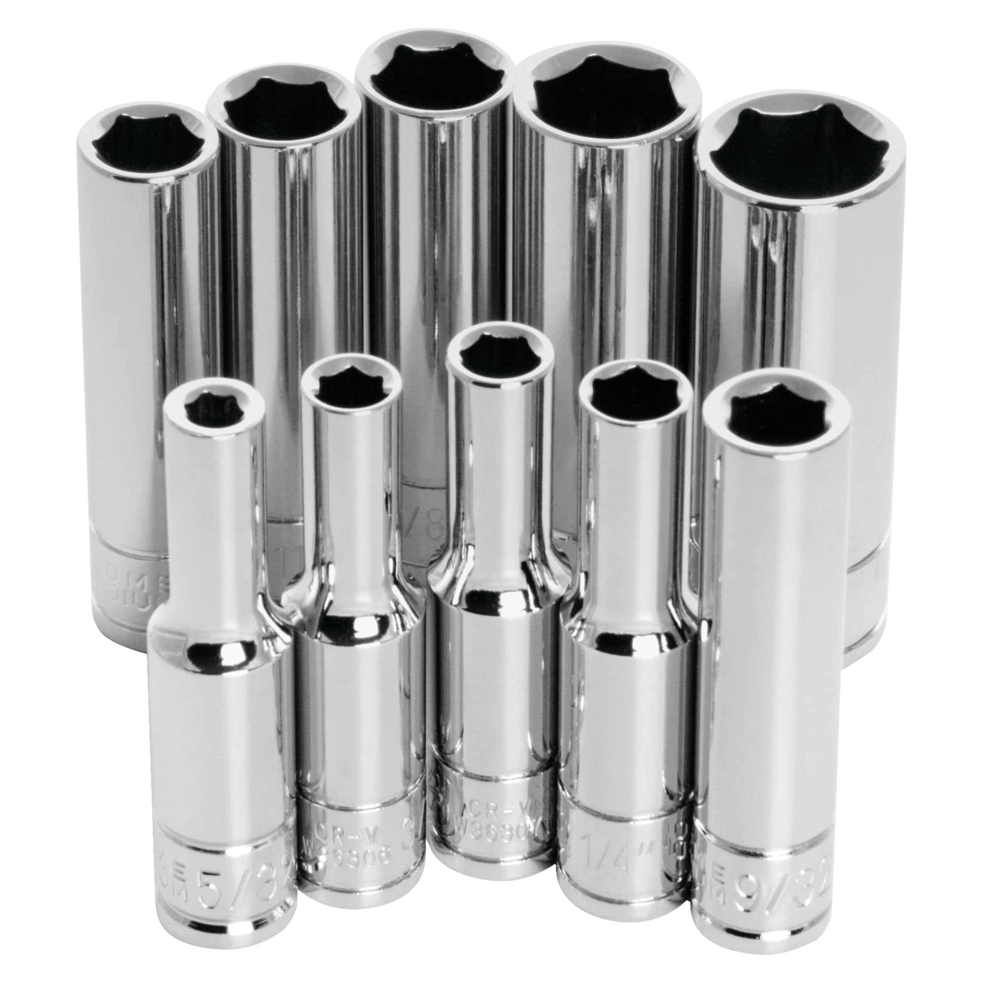 10 pc. Performance Tool W36300 1/4 in. Drive 6pt SAE Deep Wall Socket Set