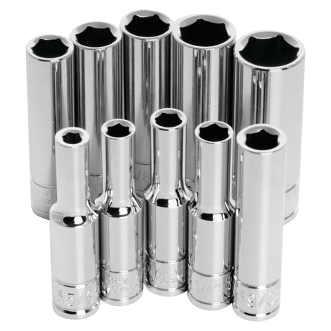 10 pc. Performance Tool W36300 1/4 in. Drive 6pt SAE Deep Wall Socket Set