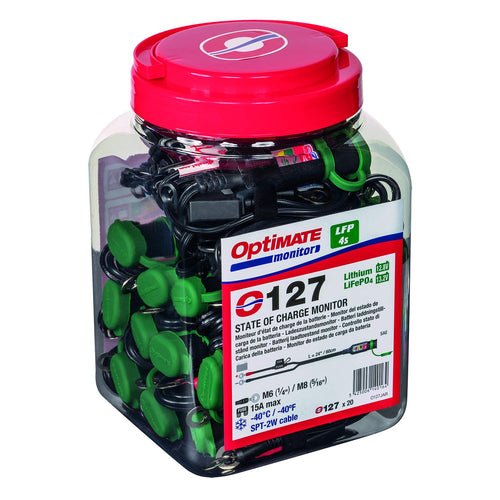 Optimate Monitor O-127JAR Battery Lead Permanent Power Sport with Integrated Battery Status/Charge System Monitor for 12.8/13.2V Lithium