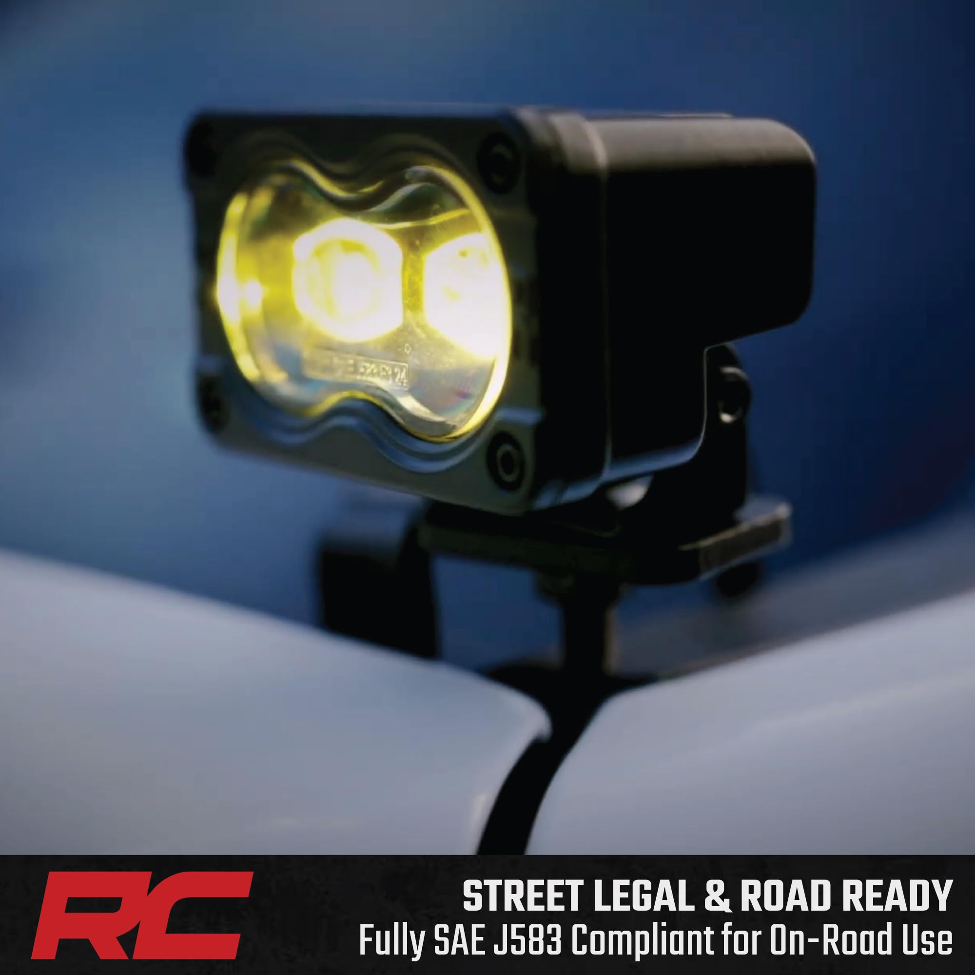 Rough Country Slim LED SAE Fog Lights 3" x 1.75" - Street Legal Fog Light Kit, Swivel Mount, IP67 Waterproof, White