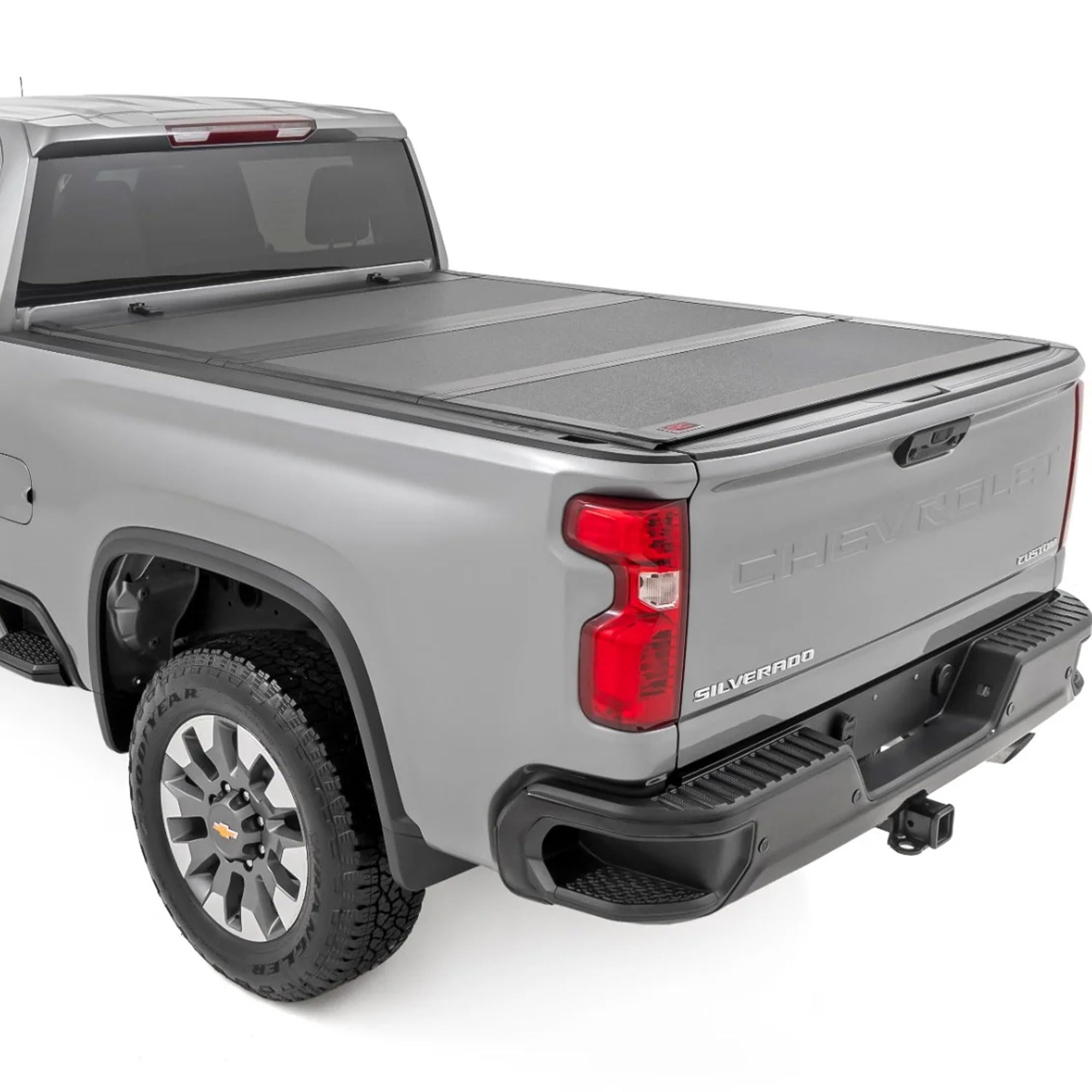 Rough Country Truck Bed Hard Flip-Up Tonneau Cover for Chevy Silverado & GMC Sierra 2500HD/3500HD (2020-2025) - Aluminum Tri-Fold Bed Cover, Fits 6'9 (82.2") Bed