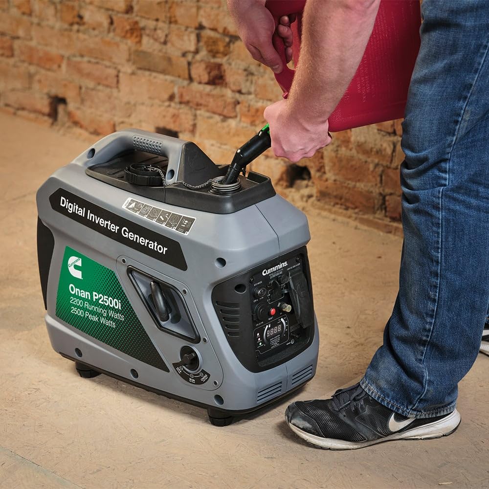 Cummins Onan P2500i Generator Inverter, 2500 Peak/2200 Running Watts, Ultra-Quiet 52 dBA, Portable Gas Powered, Parallel Ready, 10hr Runtime, Lightweight 48 lbs, RV & Camping, CARB/EPA Compliant