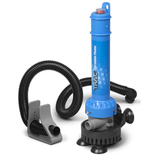 Camco Portable Bilge Pump TRAC Outdoors | Features a Self-Priming Centrifugal Pump, a 250 GPH Flow Rate, and is Designed for Boats, Dinghies, Inflatable Boats, Small Watercrafts, and More (69341)