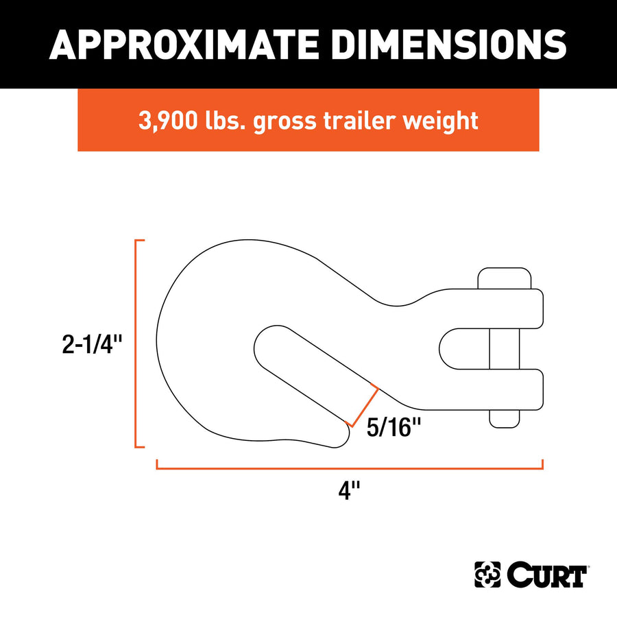 5/16-Inch CURT Forged Steel Clevis Grab Hook, 3,900 lbs. Work Load, 7/16-In Pin