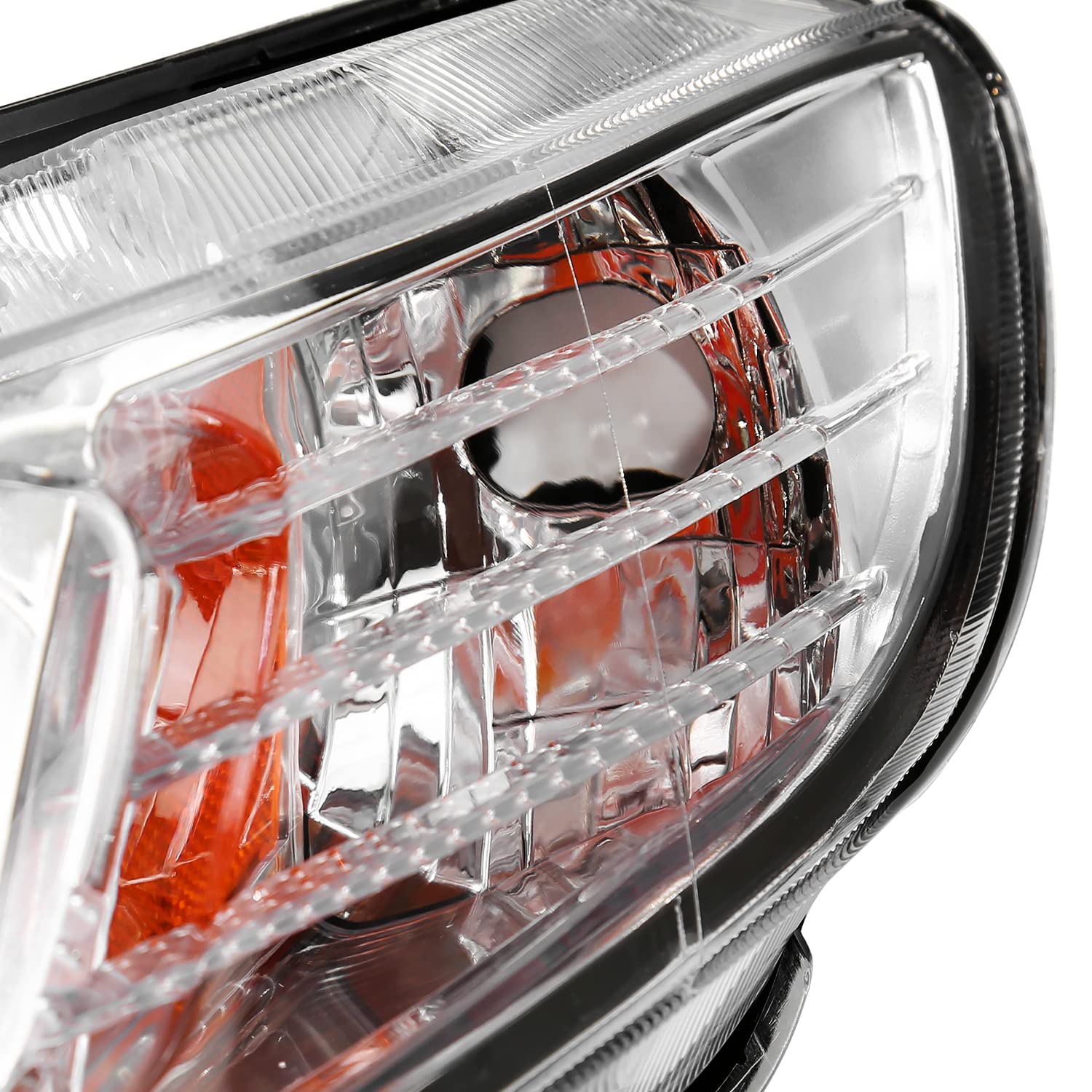 Chrome LED DRL Headlights Spec-D Tuning Lamps Set L+R Compatible with 2006-2011 Honda Civic Sedan 4DR
