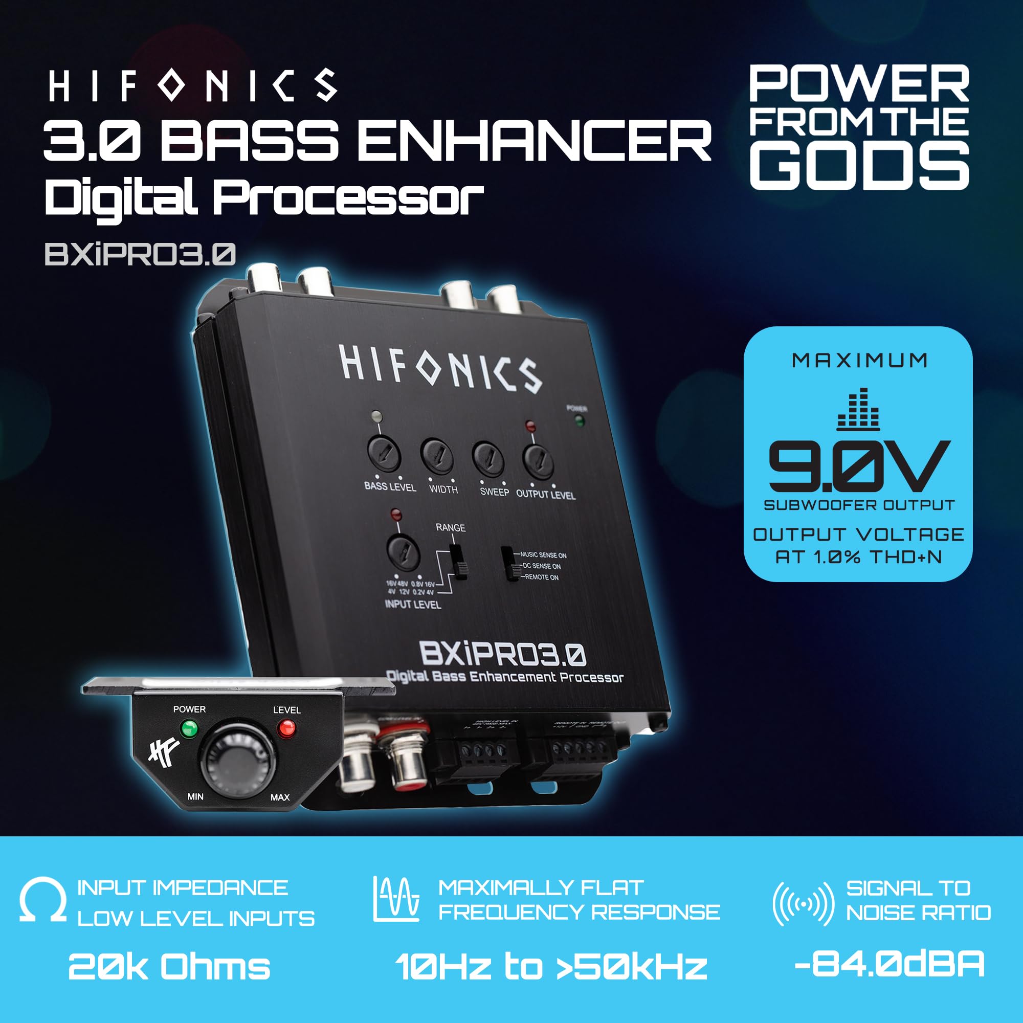Hifonics Bass Enhancer BXIPRO3.0, Digital Processor with Dash Mount Remote Control, Integration with Any Vehicle for Upgraded Subwoofer System, Black