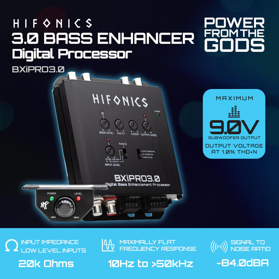 Hifonics Bass Enhancer BXIPRO3.0, Digital Processor with Dash Mount Remote Control, Integration with Any Vehicle for Upgraded Subwoofer System, Black
