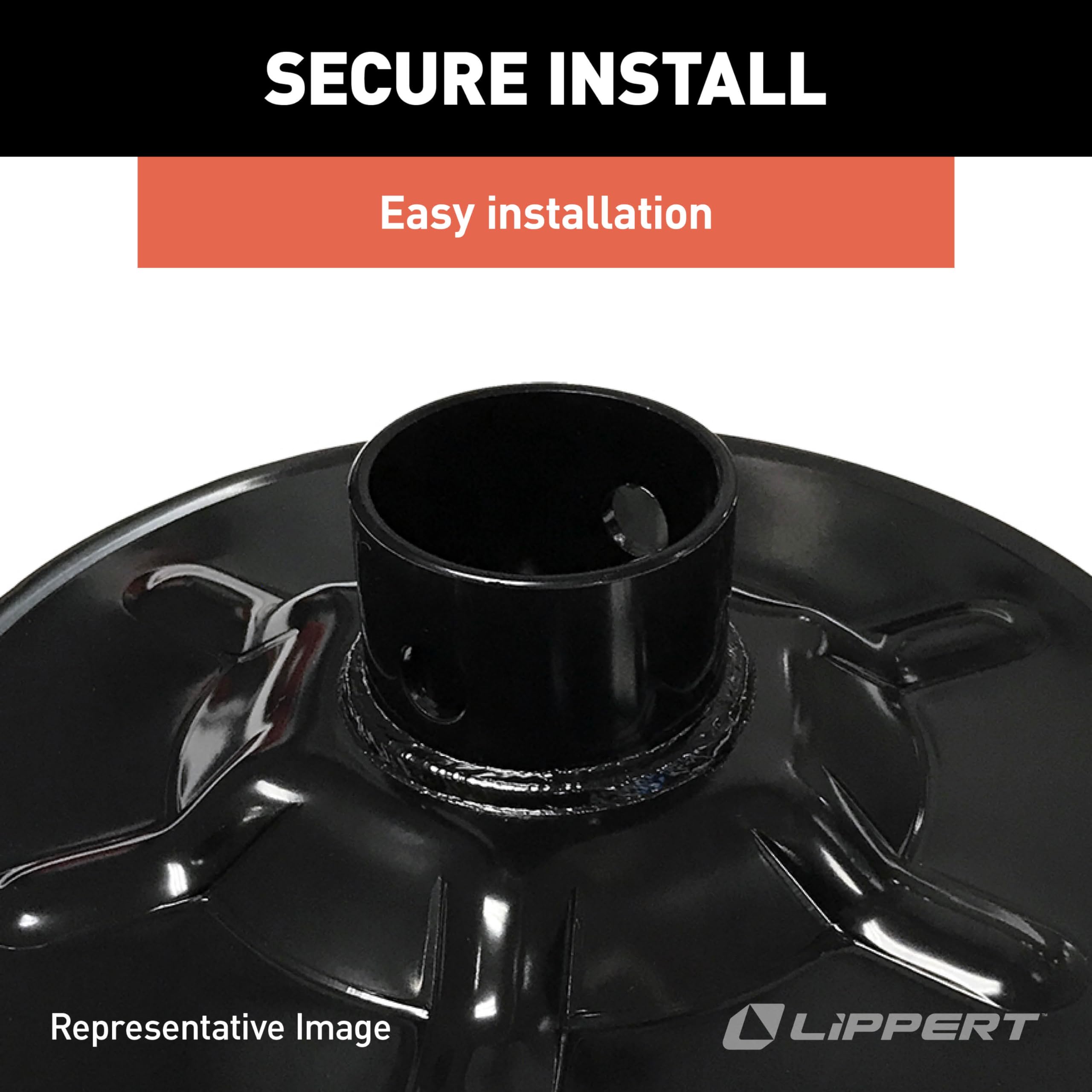Lippert Ground Control 3.0 Replacement Hall Effect Rear Jack Foot Pad, 9" Diameter, Fits 2" I.D. Tube, Strong Black Powder-Coated Steel Construction, Easy Installation - 377962