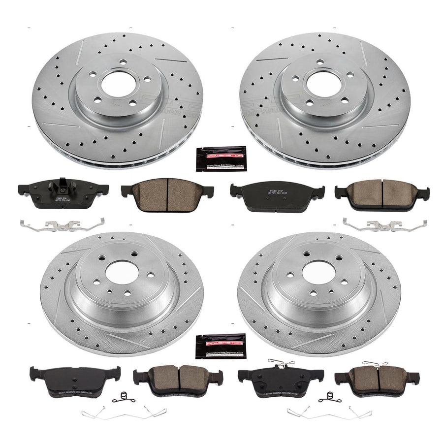 Power Stop K7570 Z23 Carbon Fiber Brake Pads Front and Rear with Drilled & Slotted Brake Rotors Kit For Ford Escape 2017 [Model Specific]