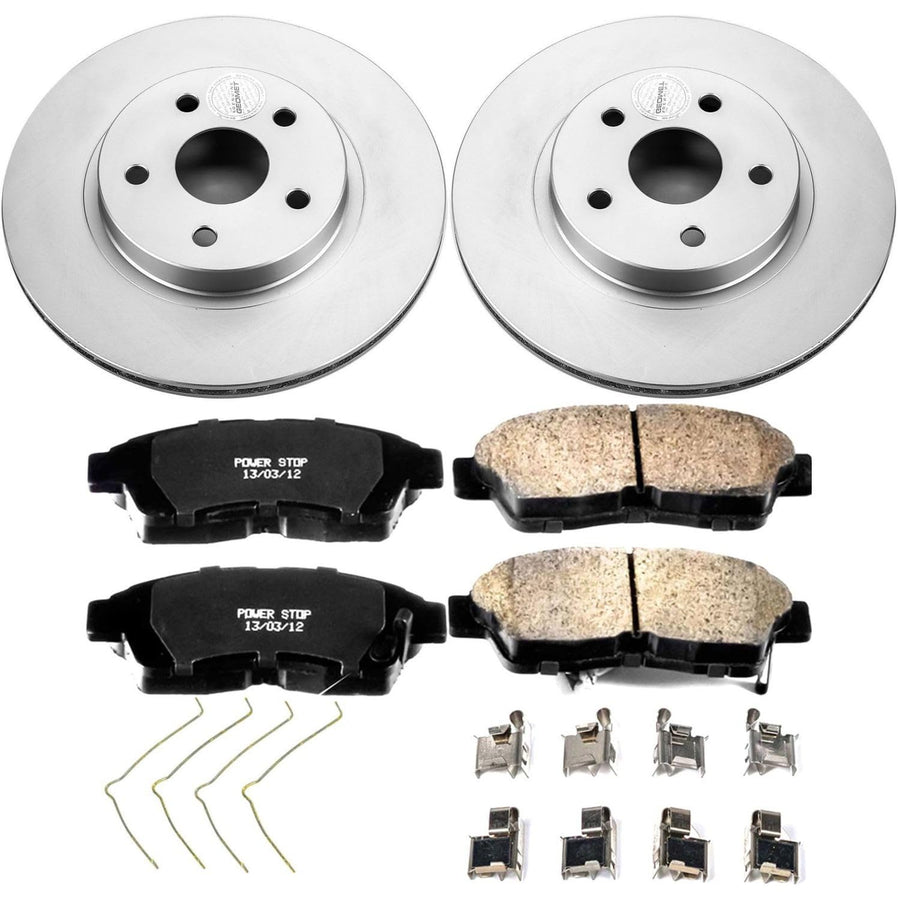 Power Stop Coated Brake Rotor and CRK3163 Ceramic Brake Pads- Front For Toyota RAV4 1996-2003 [Model Specific]