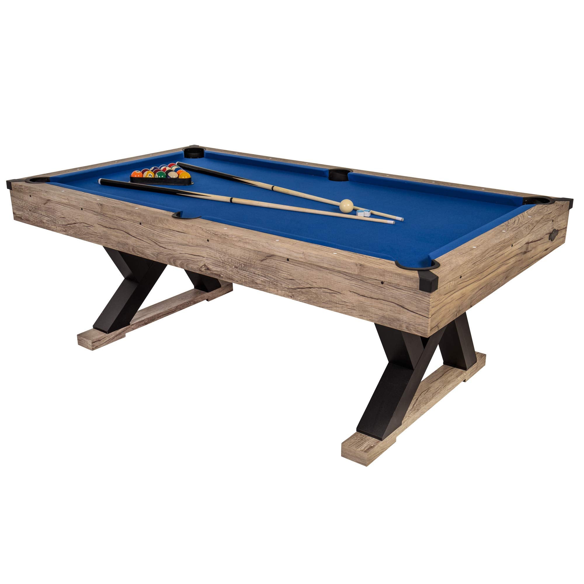 Kirkwood American Legend 84” Billiard Table with Rustic Blond Finish, K-Shaped Legs and Royal Blue Cloth